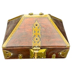 Large Wood and Brass Pagoda Dowry Chest Box