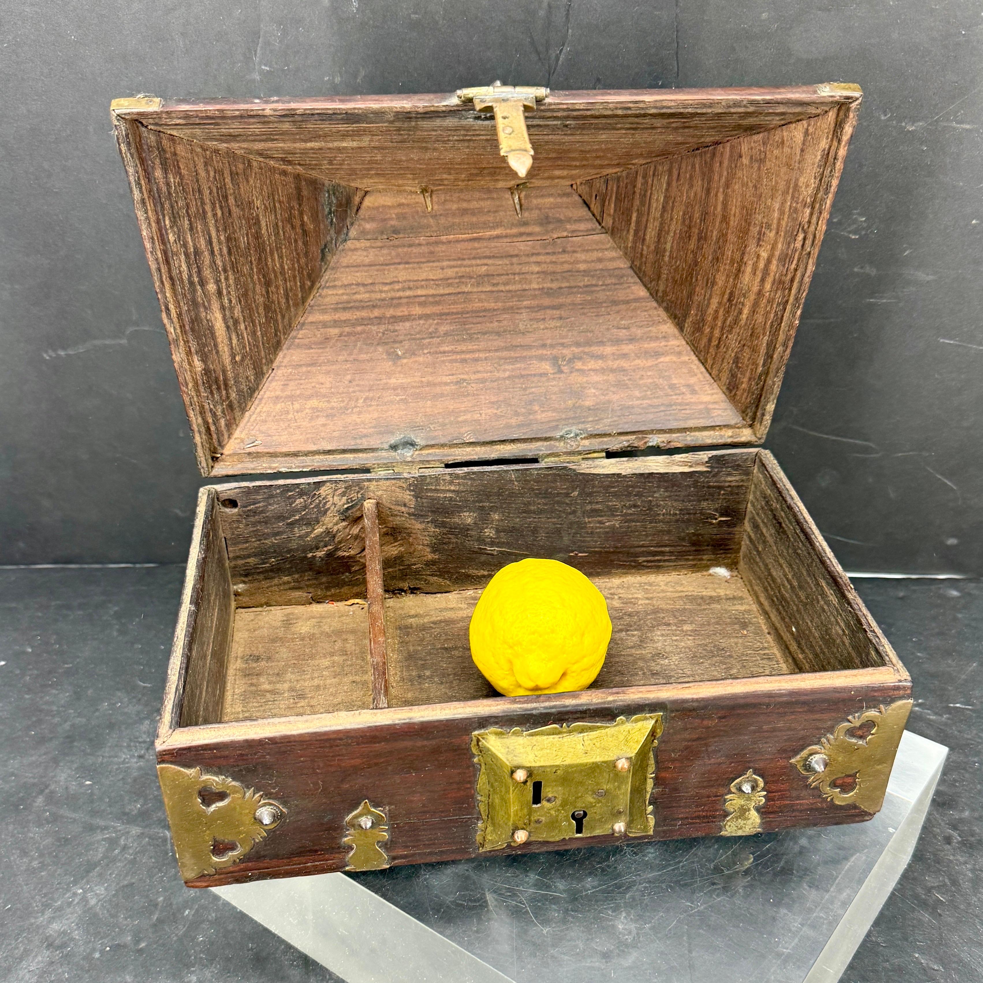 Hand-Crafted Large Wood and Brass Pagoda Dowry Chest Box