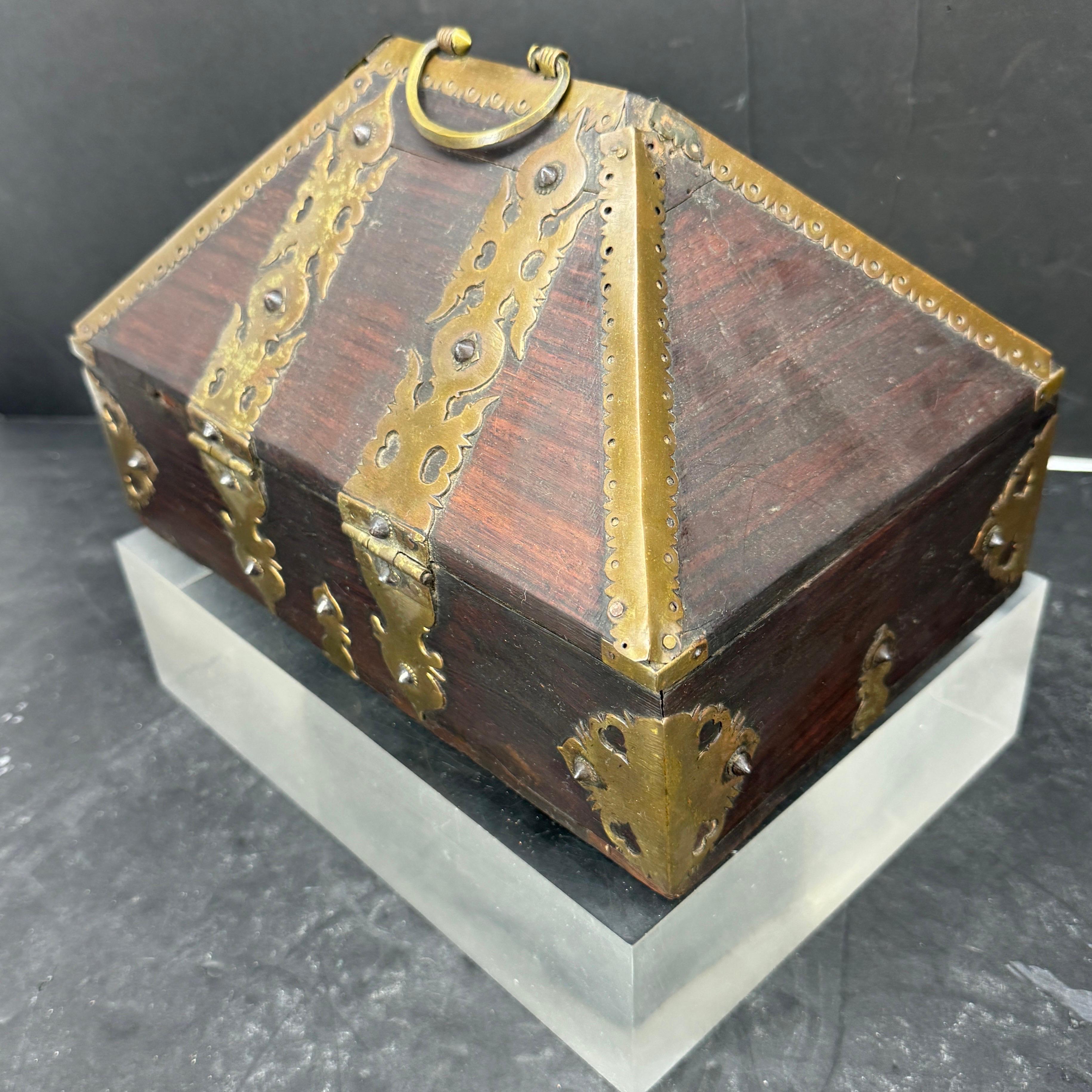 Large Wood and Brass Pagoda Dowry Chest Box 1
