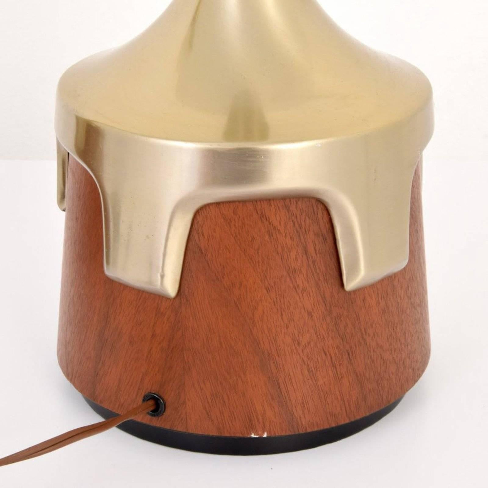 American Large Wood and Brass Table Lamps by Laurel, USA, 1969 For Sale