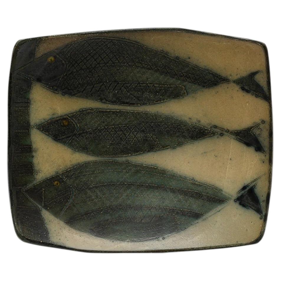 Grande piatto da pesce in legno e sale del ceramista americano Michael Simon
