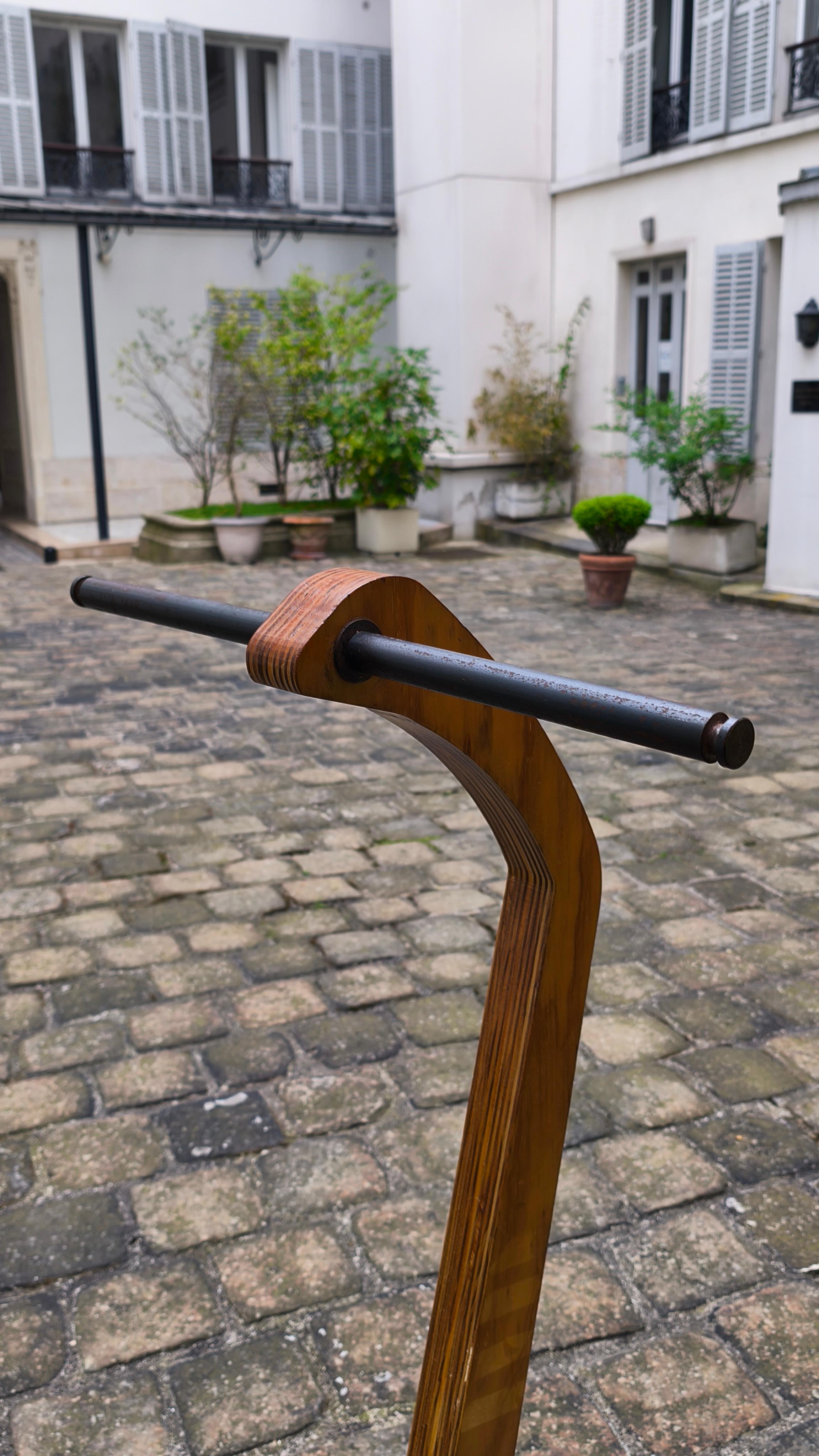 Steel Large wood and steel sculpture, 1980s, like a clothes rack For Sale