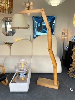 Large Wood Articulated Floor Lamp, Italy, 1970s
