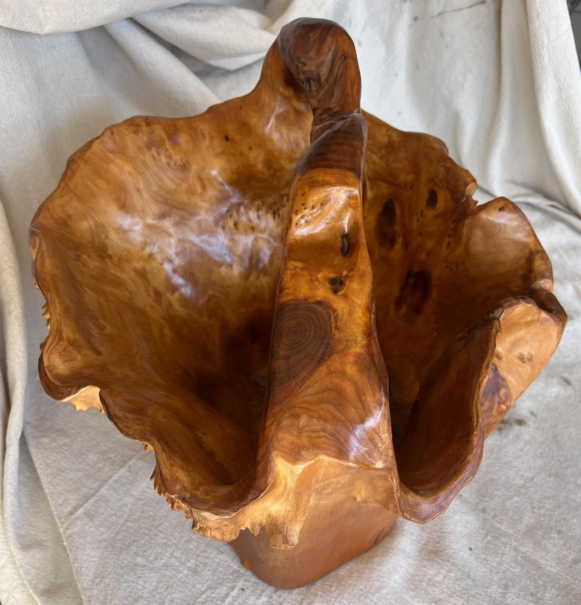 Adirondack Large Wood Basket Hand Carved  For Sale