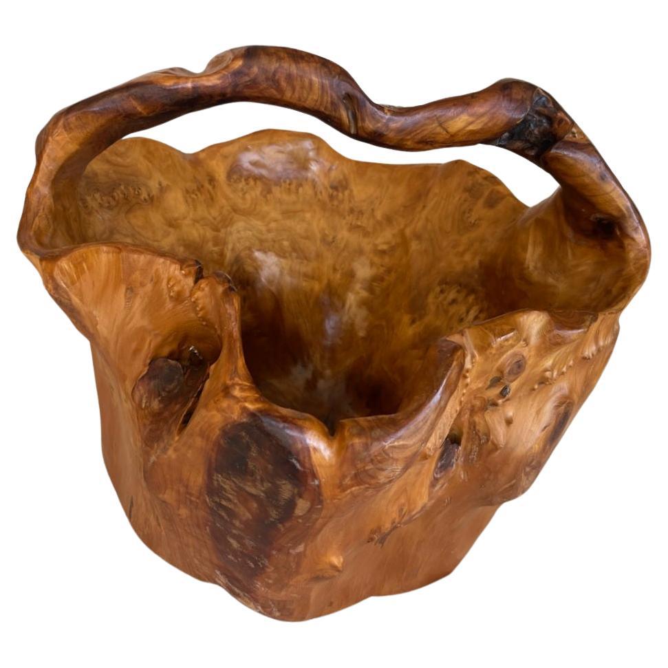 Large Wood Basket Hand Carved  For Sale