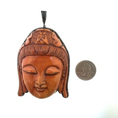 Large Wood Buddha 1.55 Carat Pave Diamond Oxidize Sterling Silver Pendant