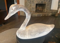 Large Wood Carved & Painted Folk Art Vintage Antique Wood Swan Decoy Sculpture