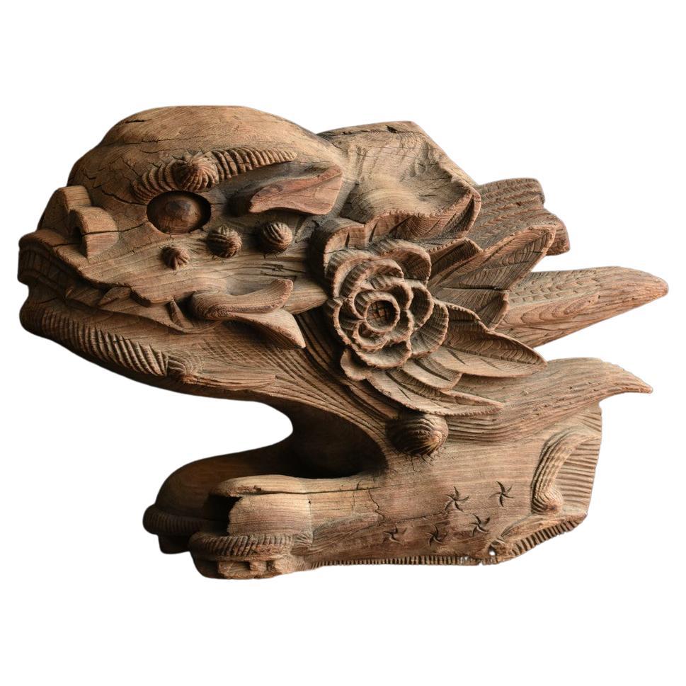Large Wood Carving Japanese Antique Lion / 19th Century / Wabi-Sabi Art