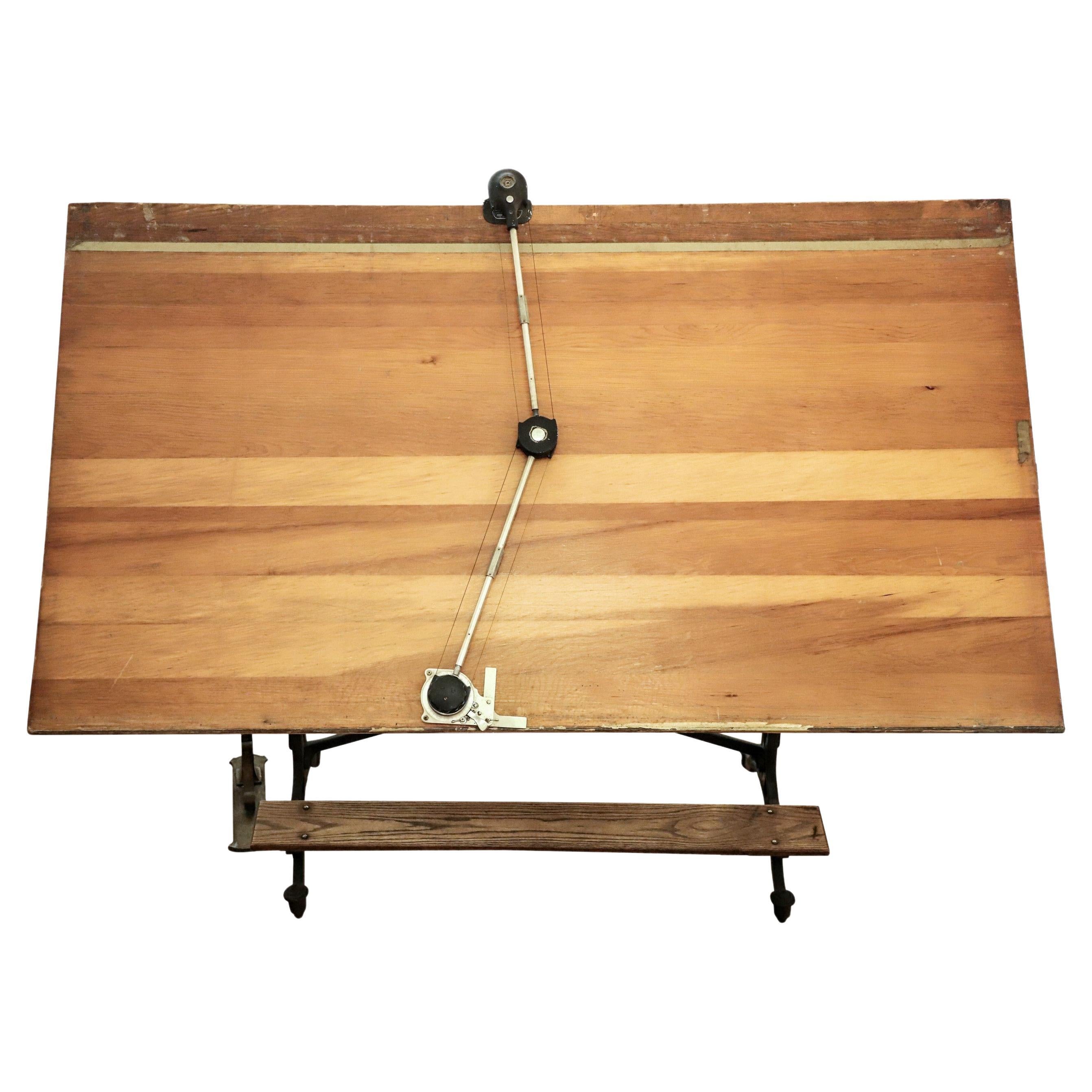 Large Wood Drafting Table Adjust Wheel Cast Iron Base