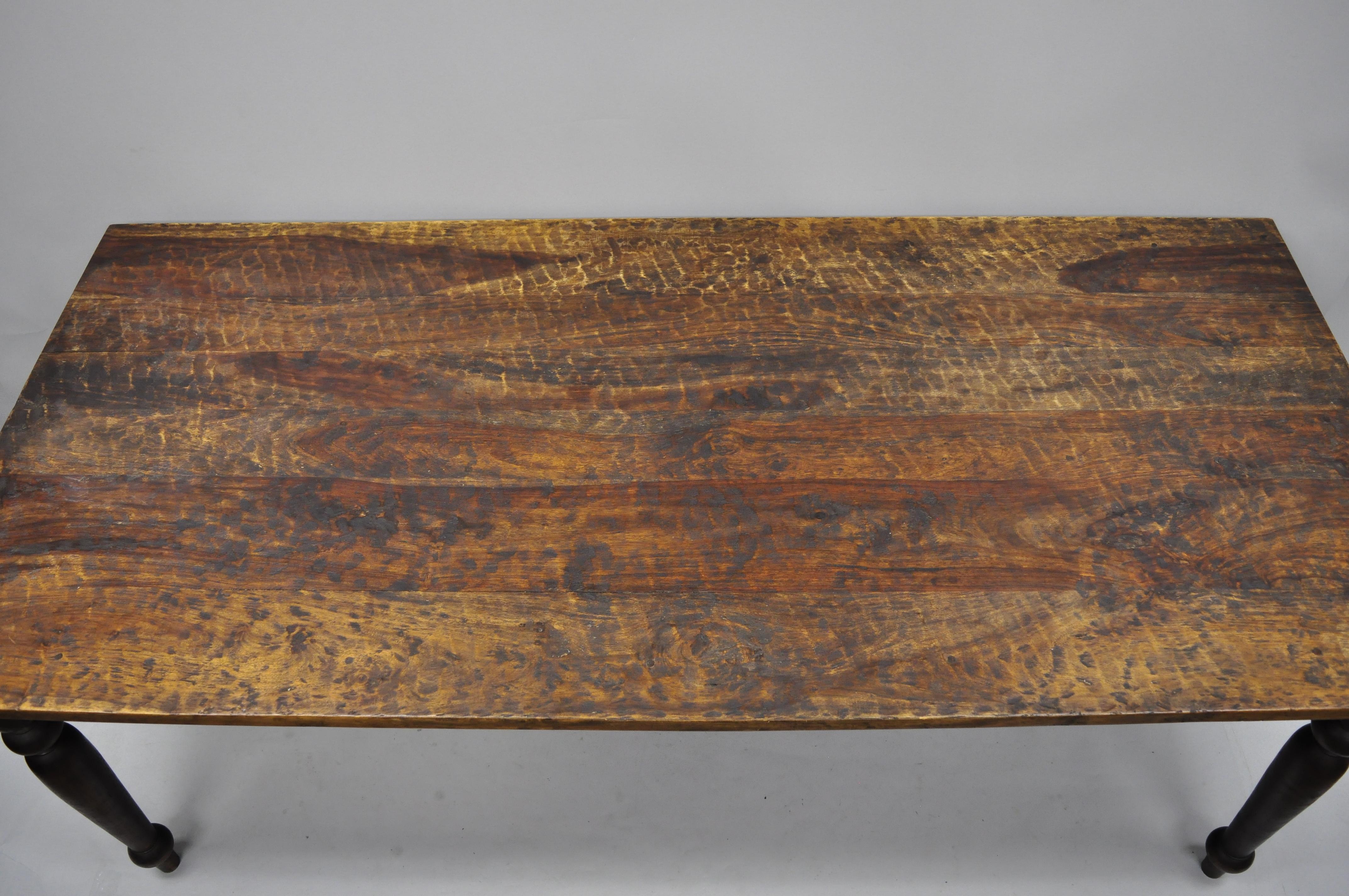 Rustic Large Wood French Style Dining Farm House Table with Turn Carved Legs