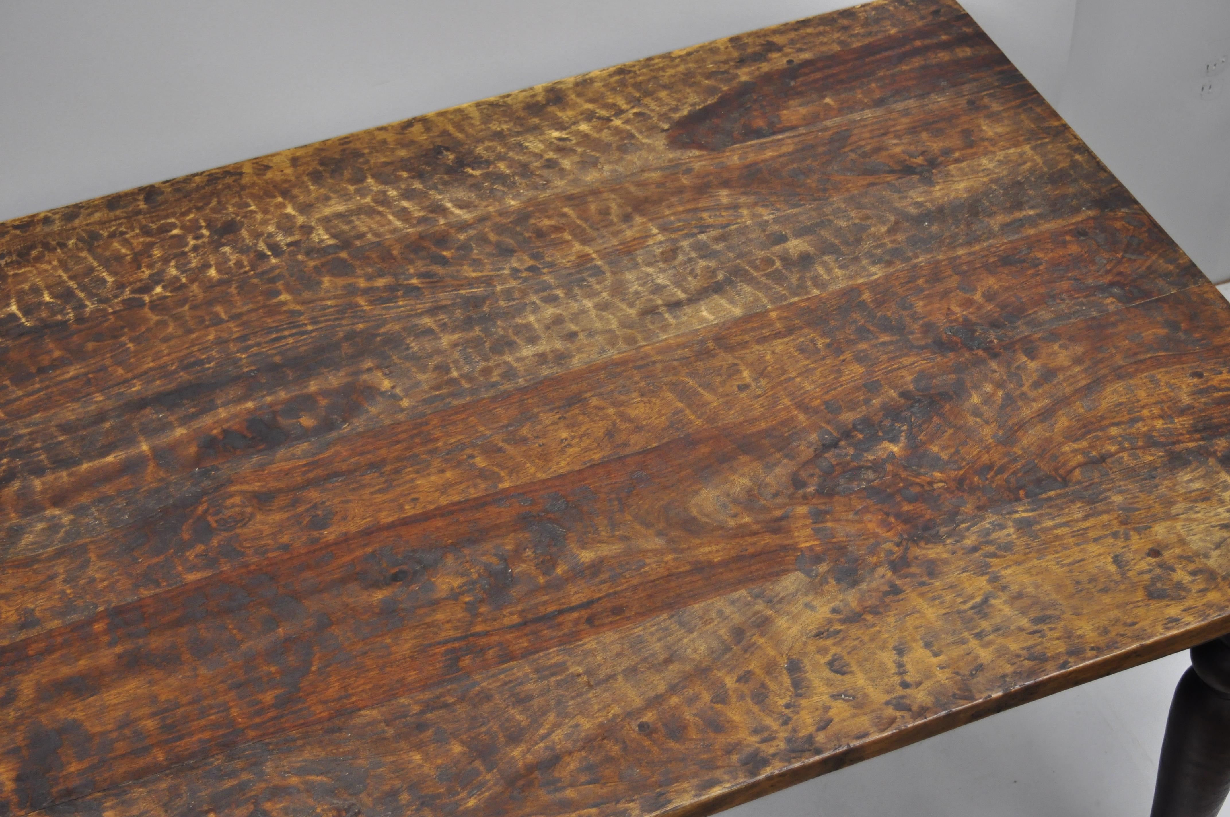 Contemporary Large Wood French Style Dining Farm House Table with Turn Carved Legs