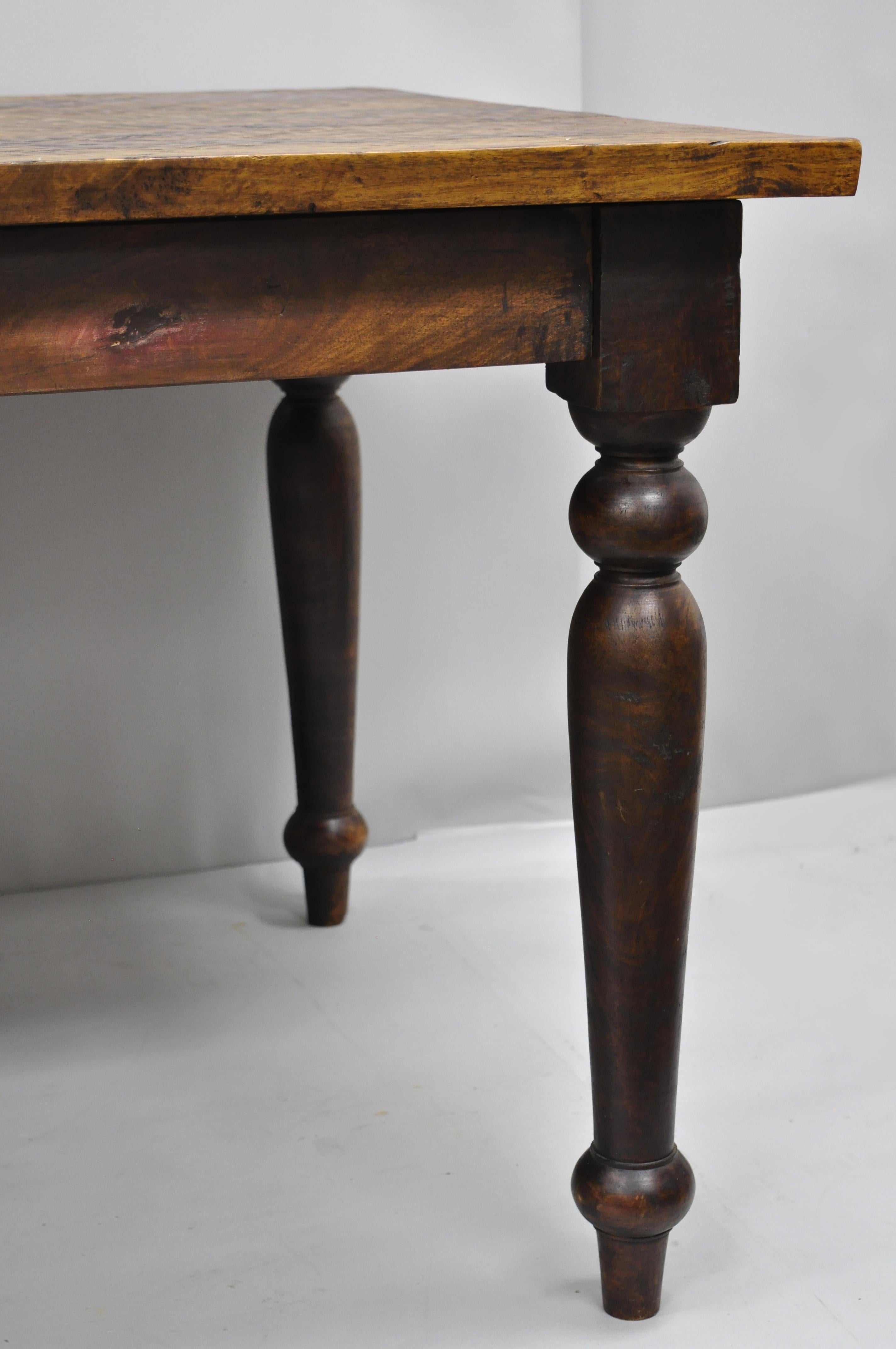 Large Wood French Style Dining Farm House Table with Turn Carved Legs 2