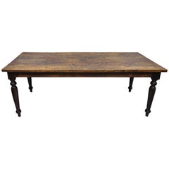 Large Wood French Style Dining Farm House Table with Turn Carved Legs
