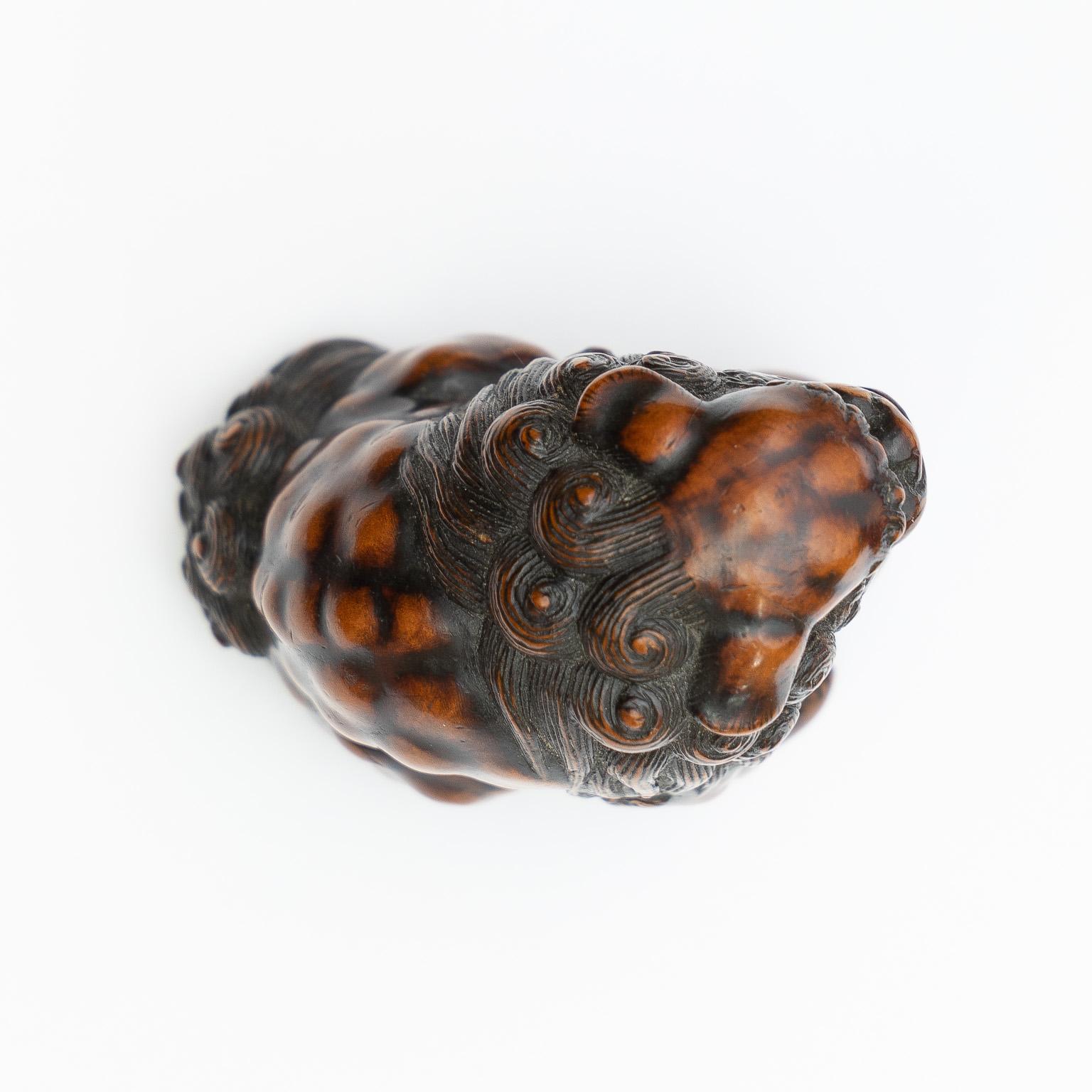 Carved Large Wood Netsuke of a Shishi For Sale