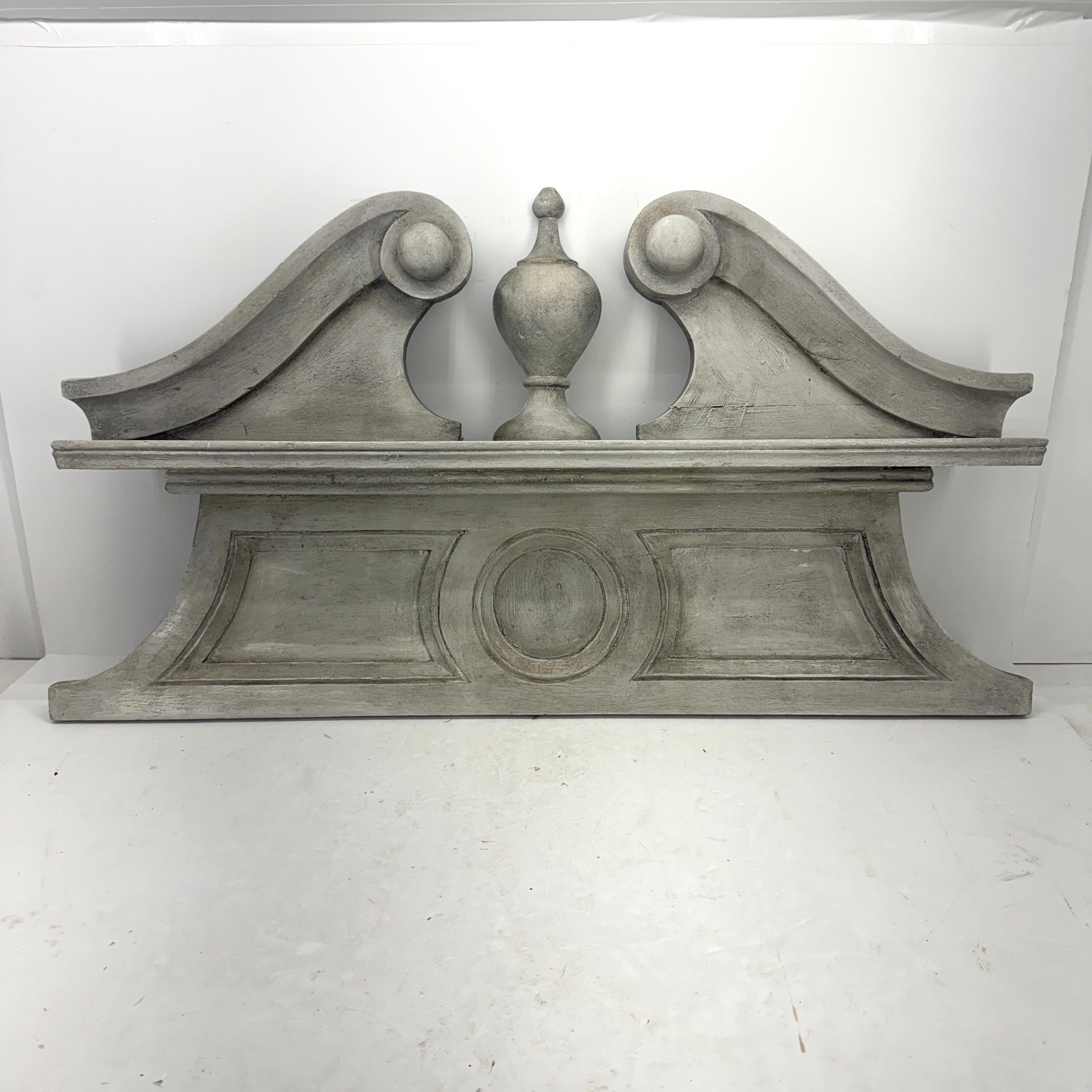 Large Wood Painted Carved Architectural Wall Pediment Fragment For Sale 9