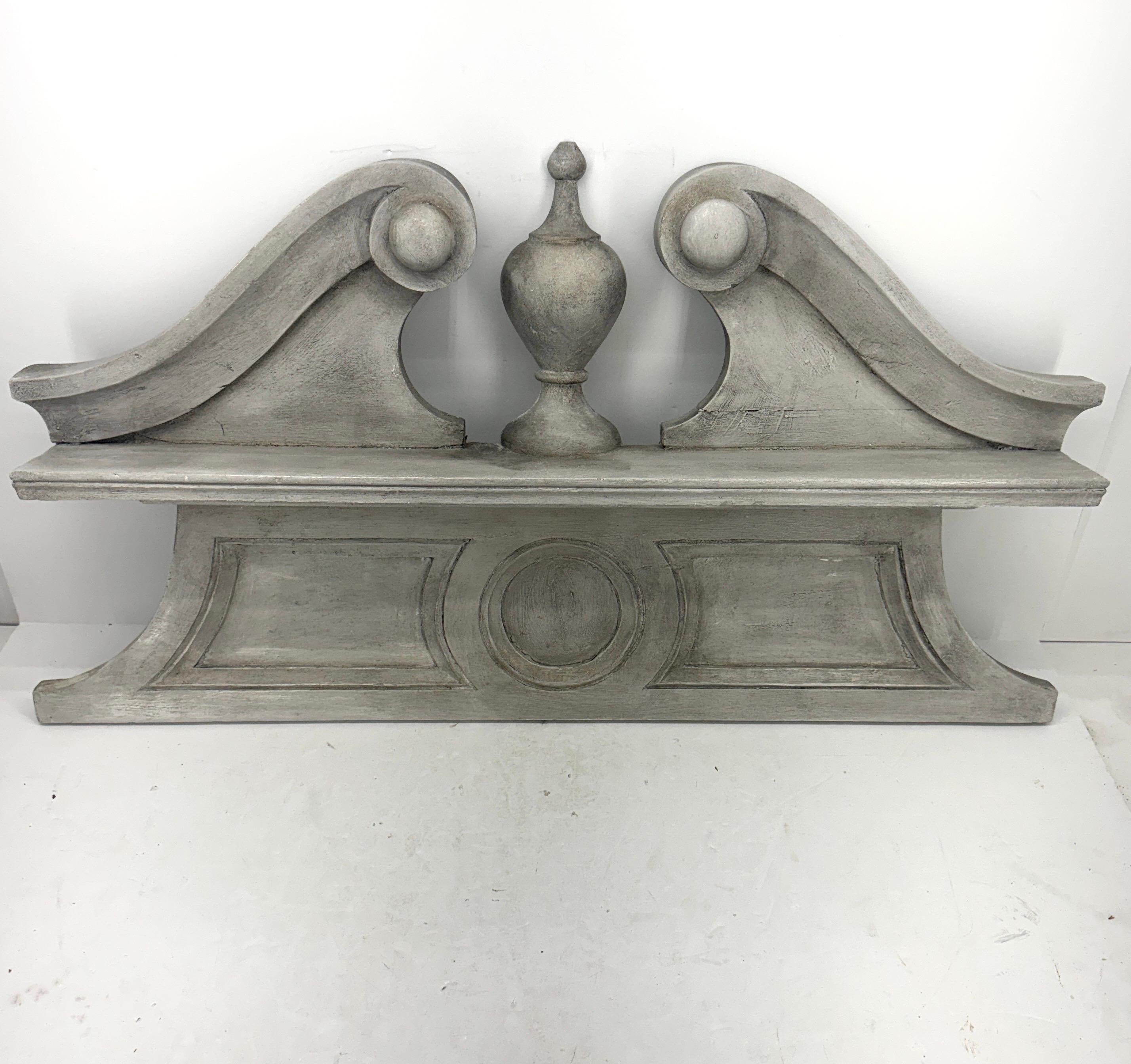 Large Wood Painted Carved Architectural Wall Pediment Fragment For Sale 10