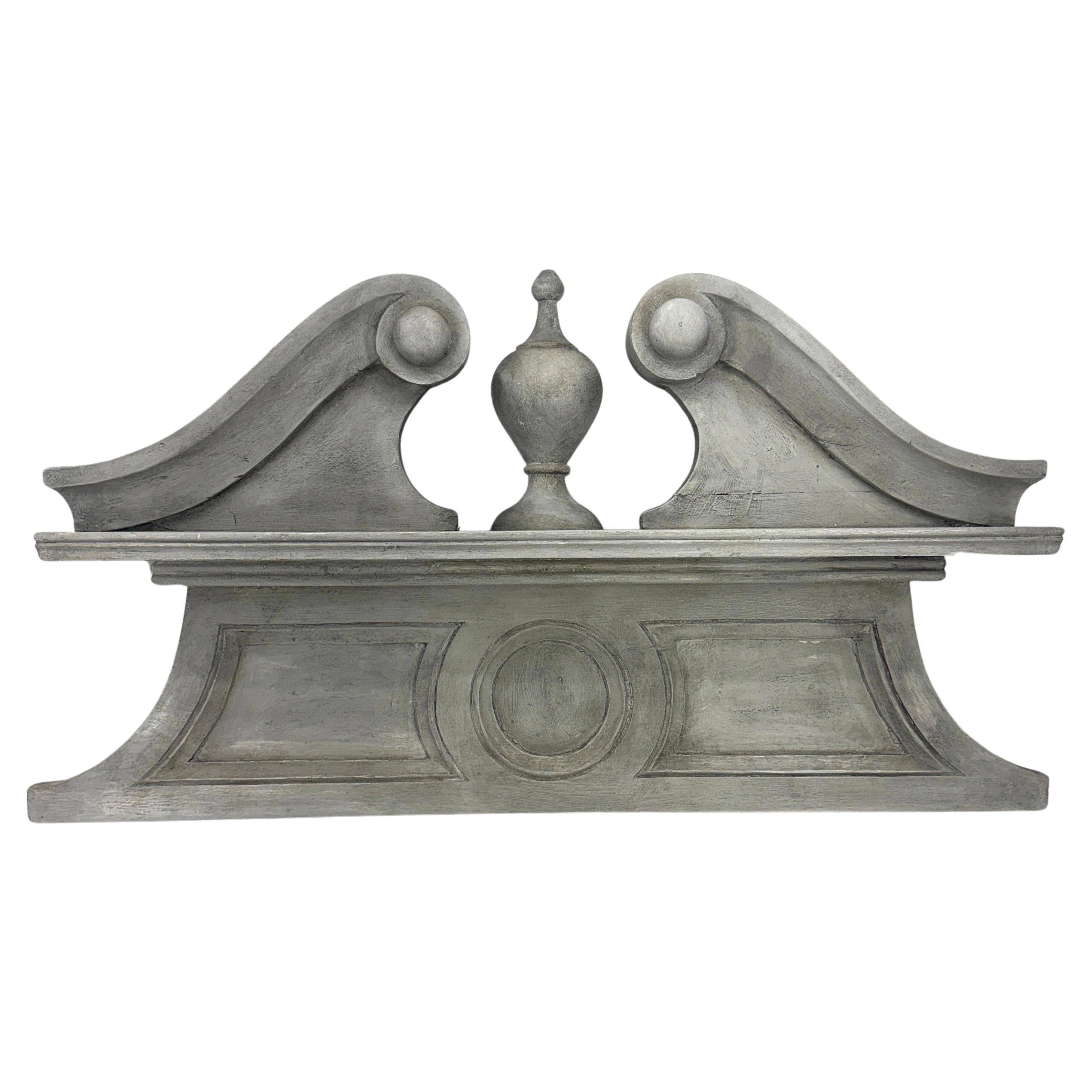 Baroque Large Wood Painted Carved Architectural Wall Pediment Fragment For Sale