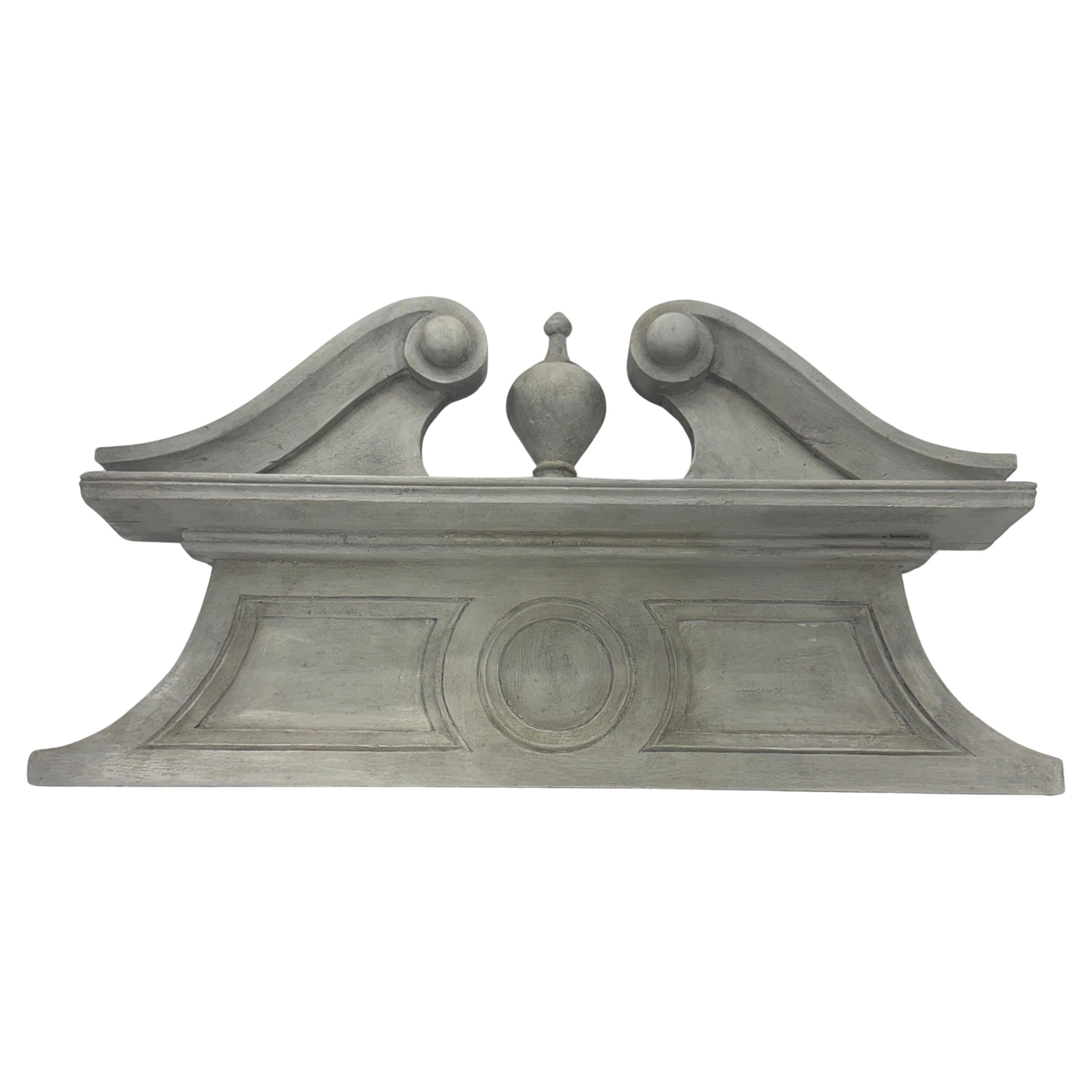 French Large Wood Painted Carved Architectural Wall Pediment Fragment For Sale