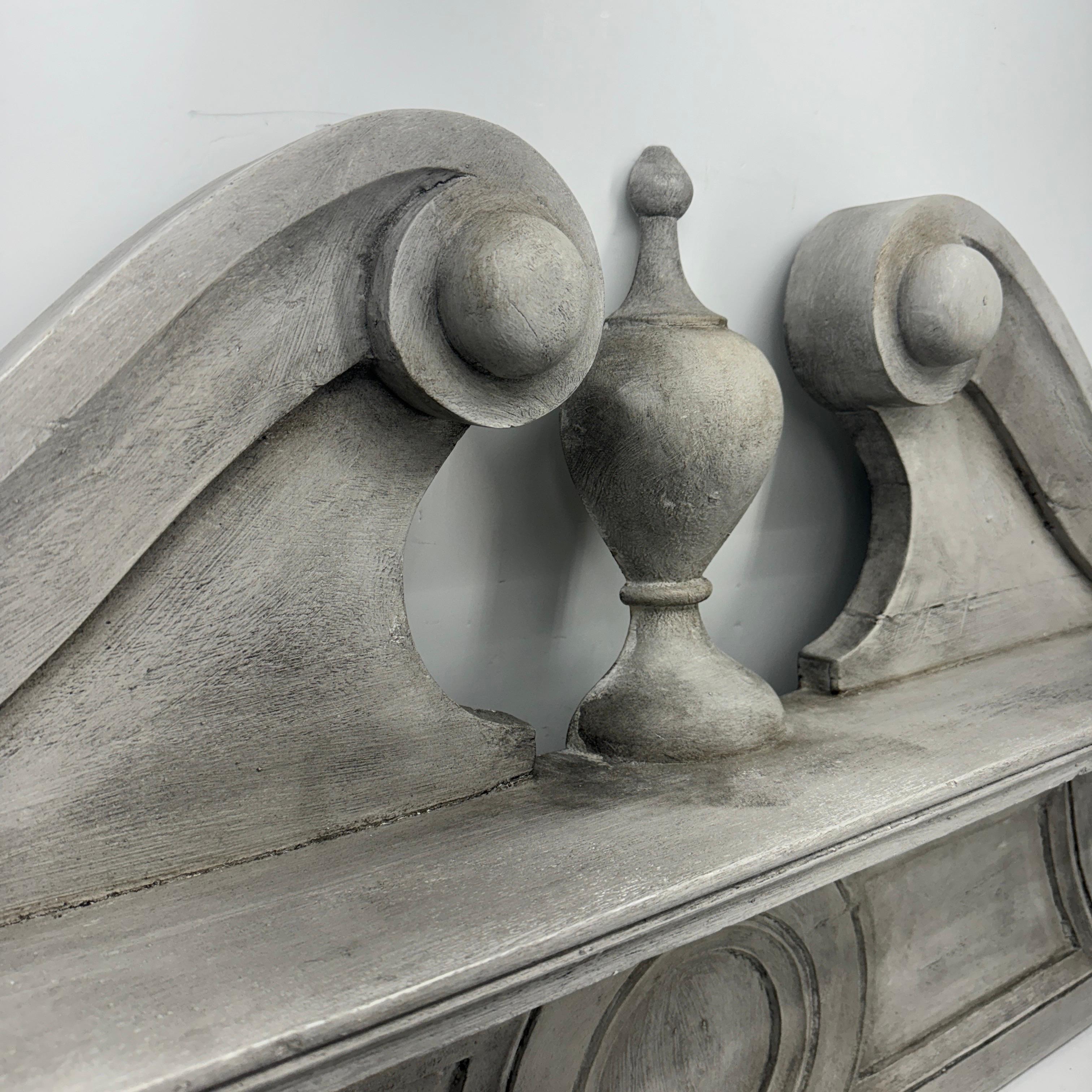 20th Century Large Wood Painted Carved Architectural Wall Pediment Fragment For Sale