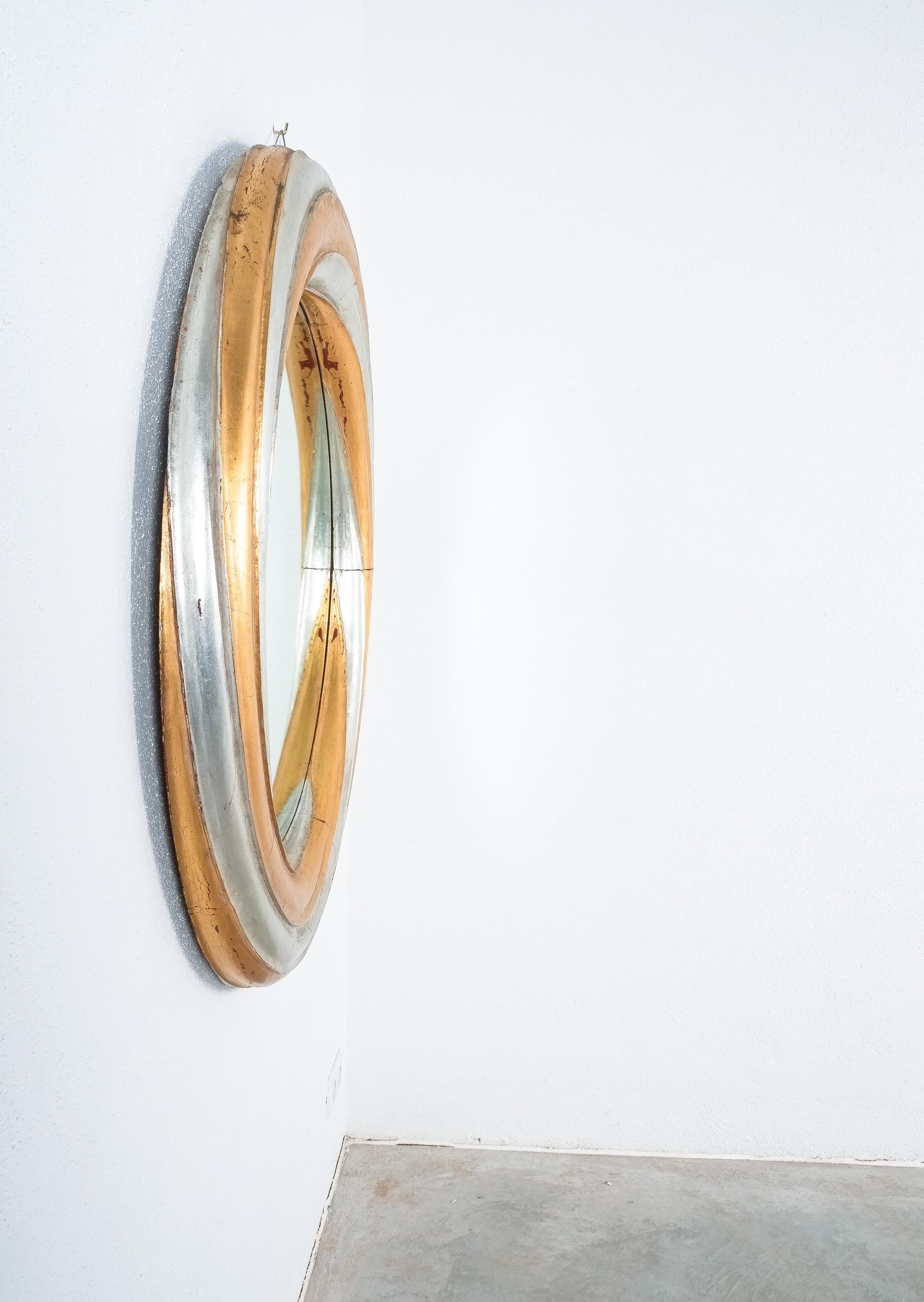 Early 20th Century Large Wood Swirl Trompe l’oeil Wall Mirror, Italy For Sale