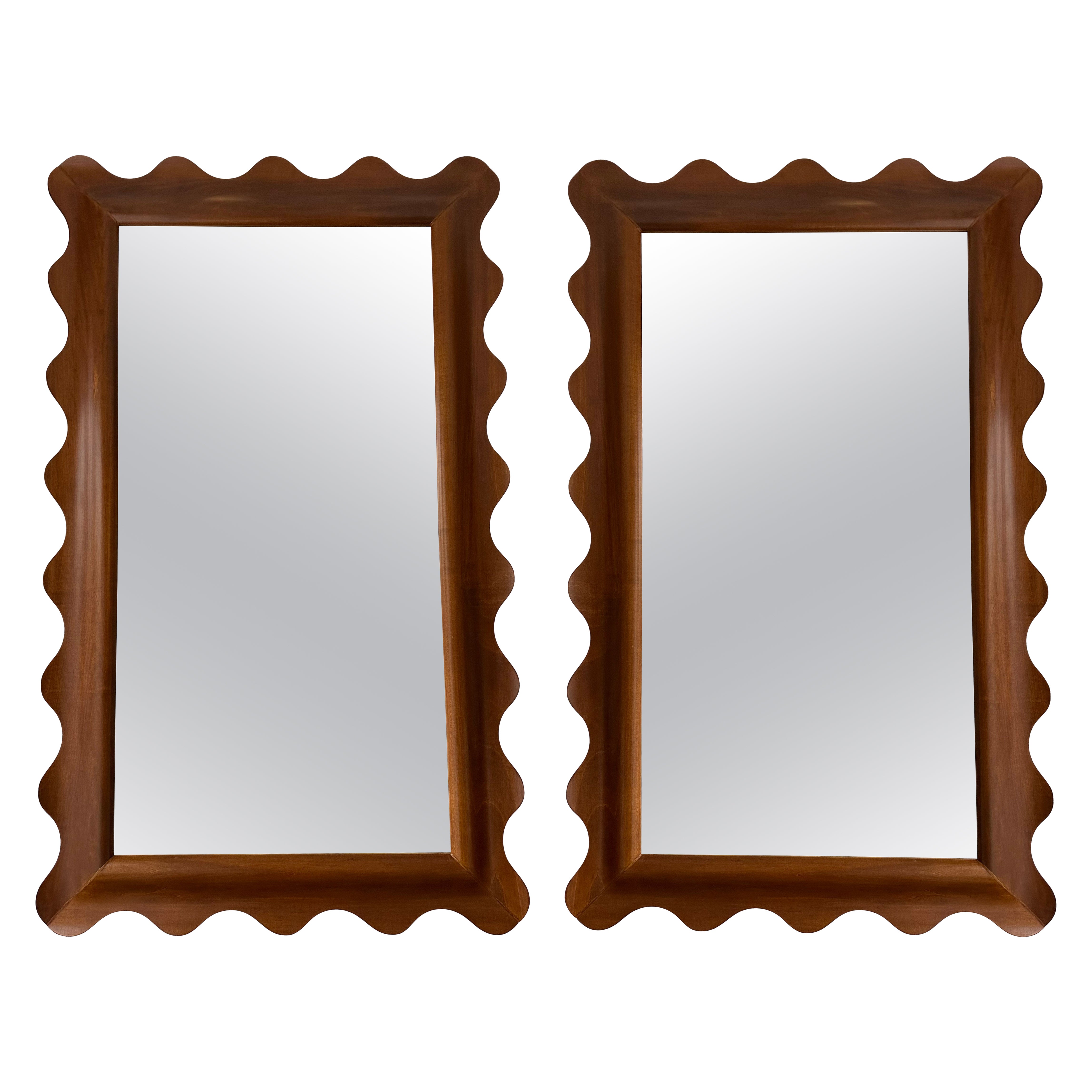 Large Wood Wave Mirror. Italy
