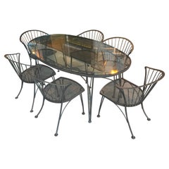 Large Woodard 1950s Pinecrest Oval Dining Table and Set of Six Chairs