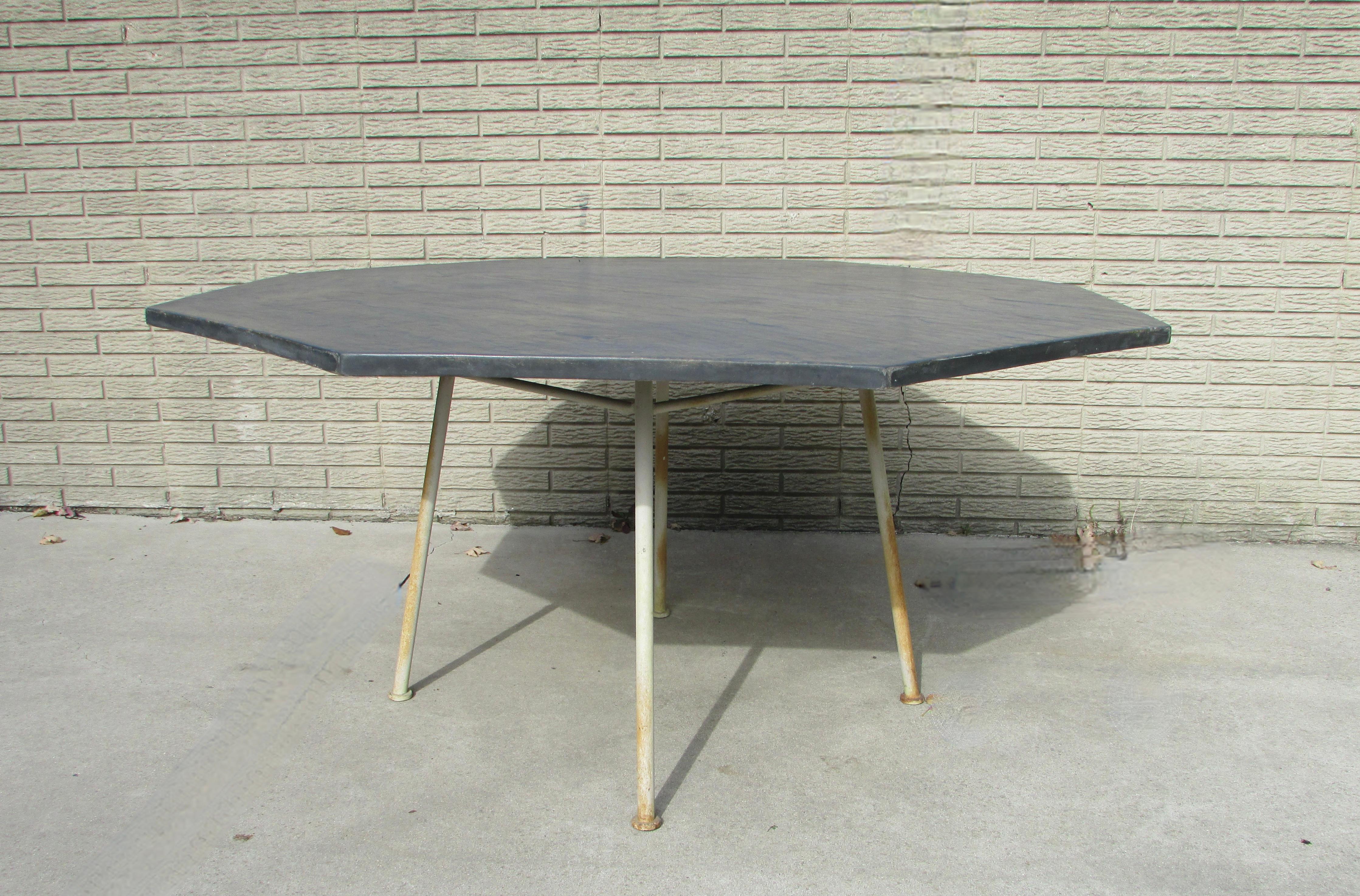 Large Woodard Faux Slate Top Dining Table on Wrought Iron Base Warehouse Special For Sale 2