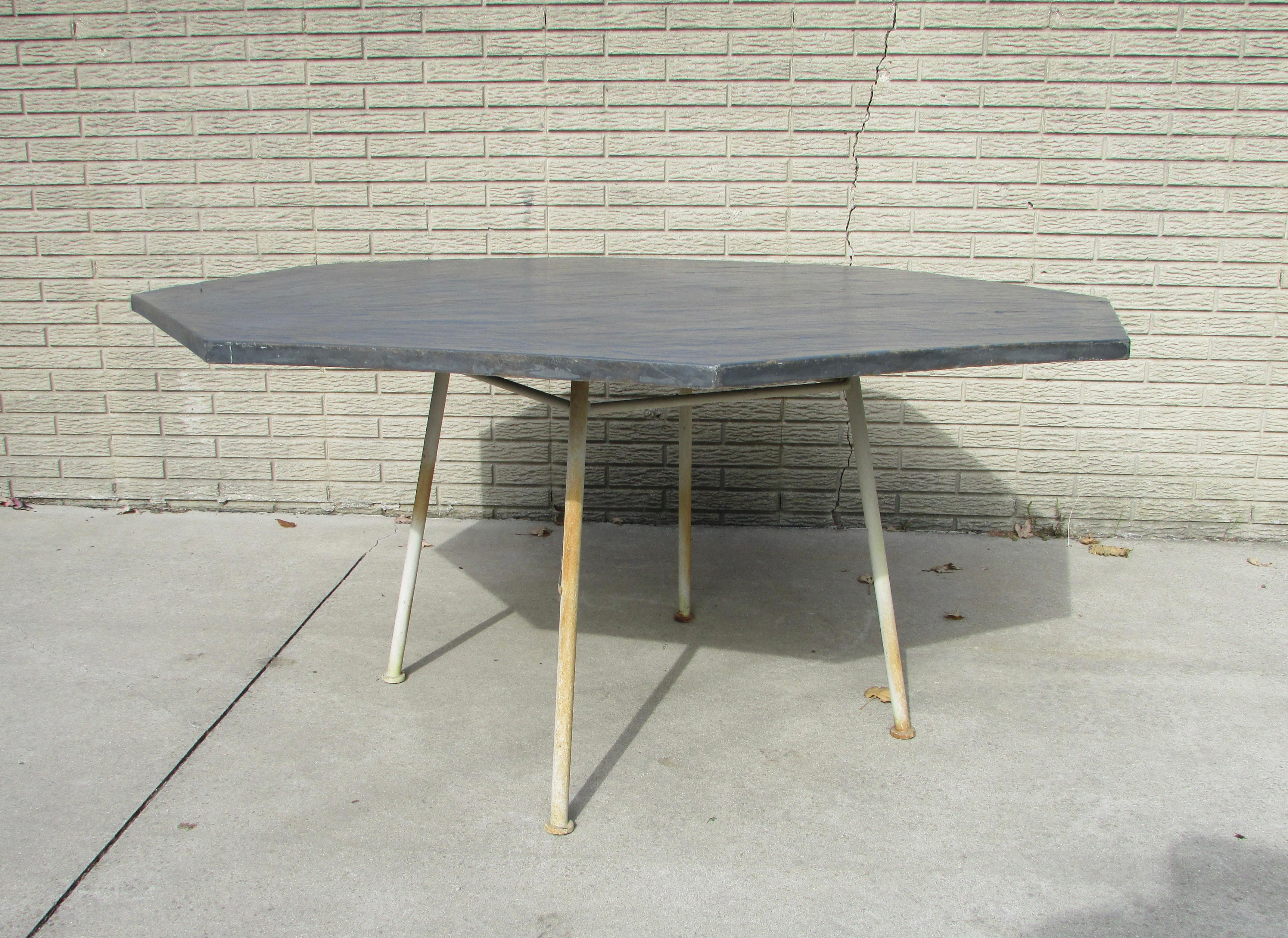 Large Woodard Faux Slate Top Dining Table on Wrought Iron Base Warehouse Special For Sale 3