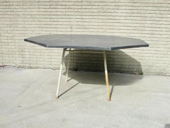 Large Woodard Faux Slate Top Dining Table on Wrought Iron Base Warehouse Special