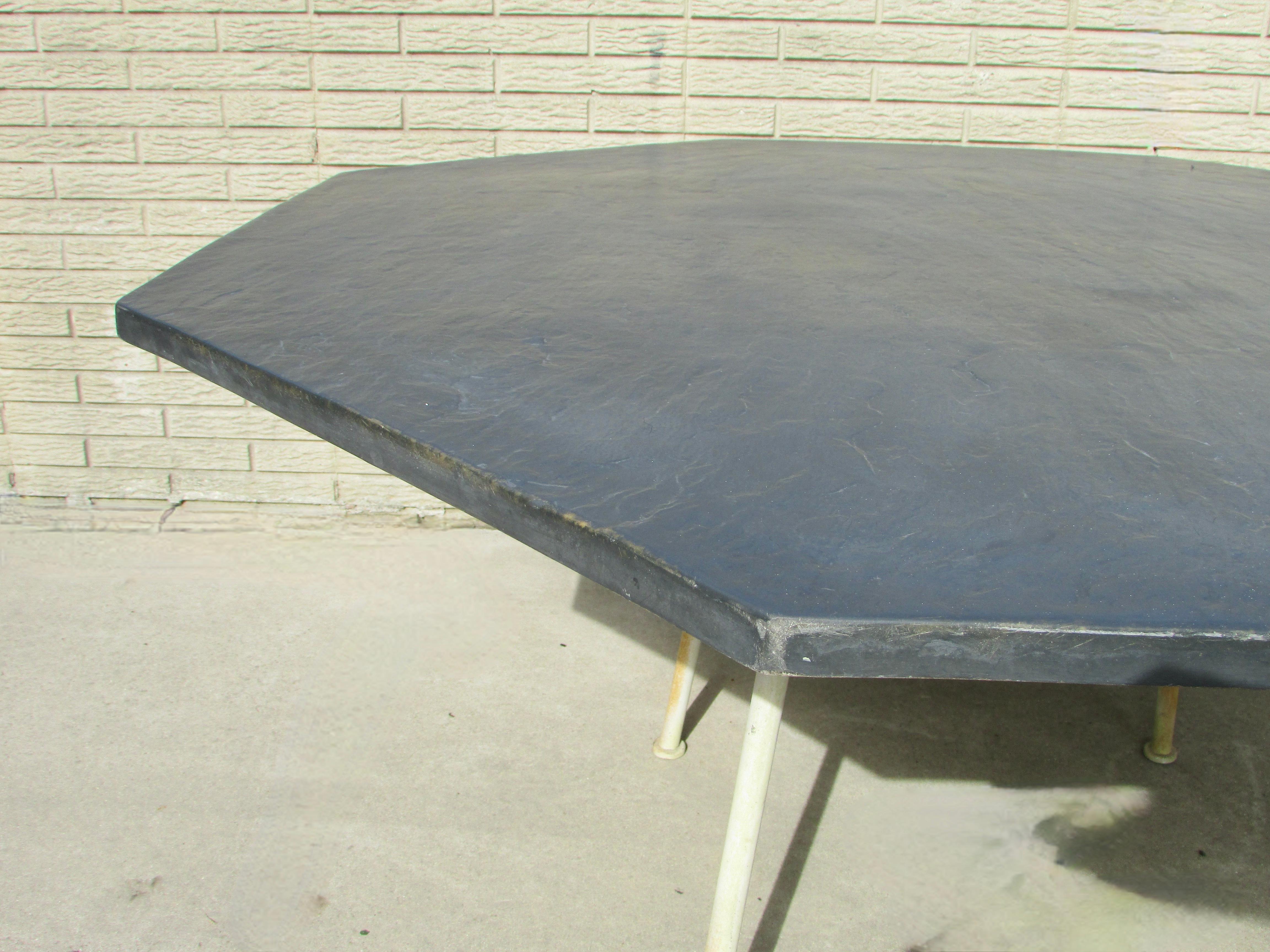 American Large Woodard Faux Slate Top Dining Table on Wrought Iron Base Warehouse Special For Sale
