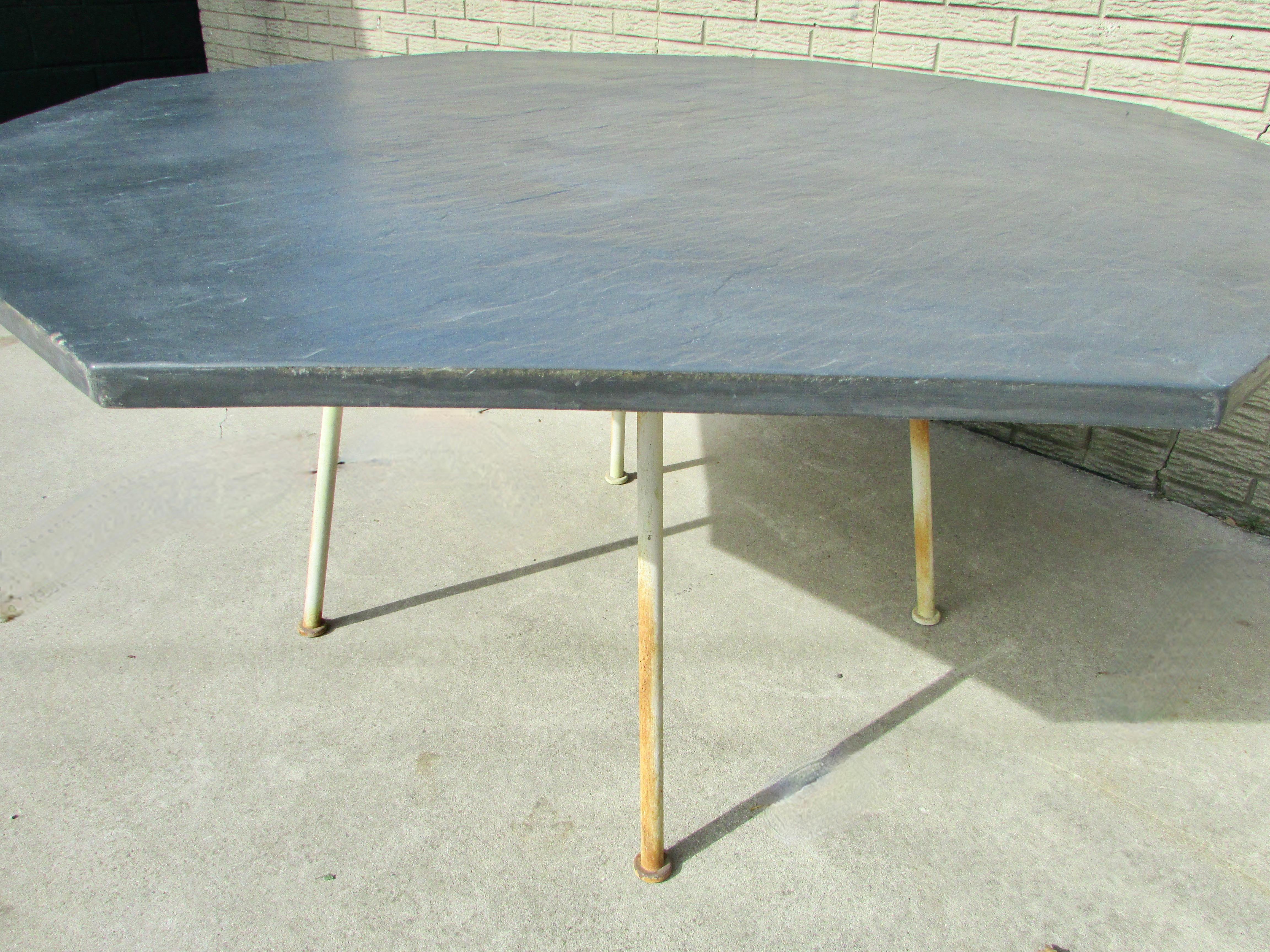 20th Century Large Woodard Faux Slate Top Dining Table on Wrought Iron Base Warehouse Special For Sale