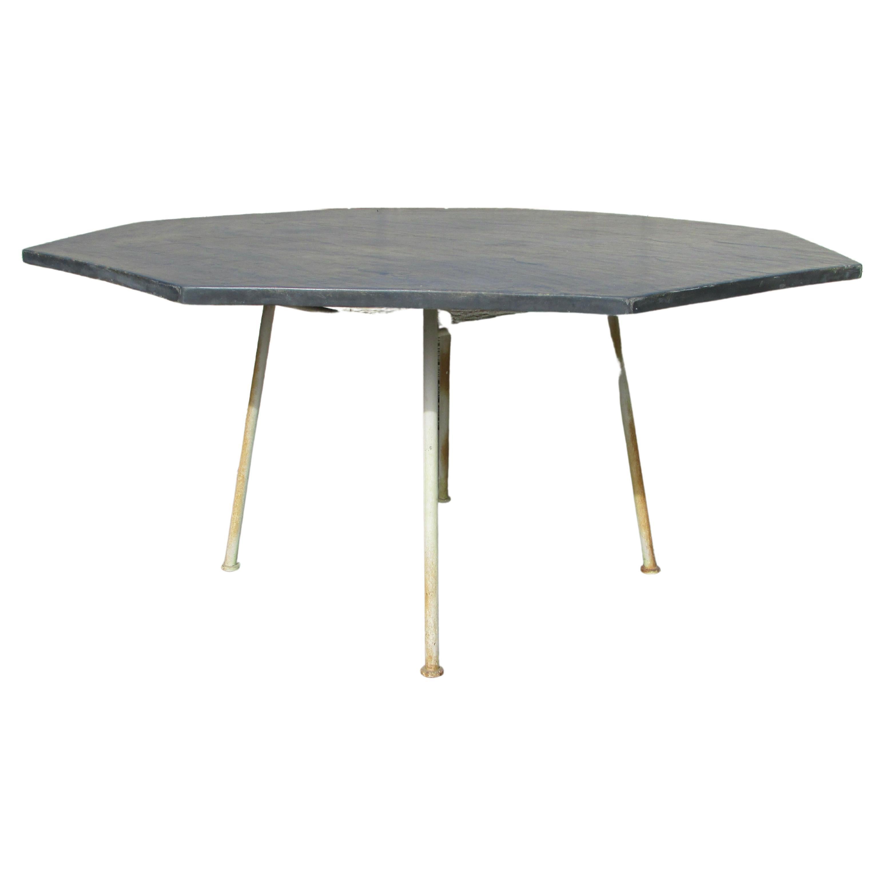 Large Woodard Faux Slate Top Dining Table on Wrought Iron Base Warehouse Special For Sale