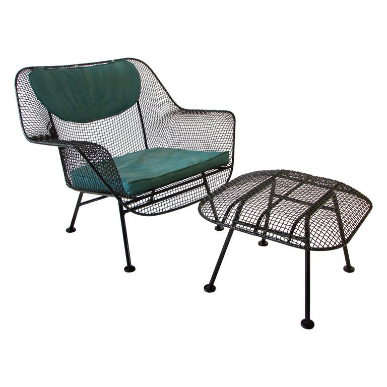 Large Woodard Sculptura Wrought Iron, Outdoor Mesh Chairs With Ottoman