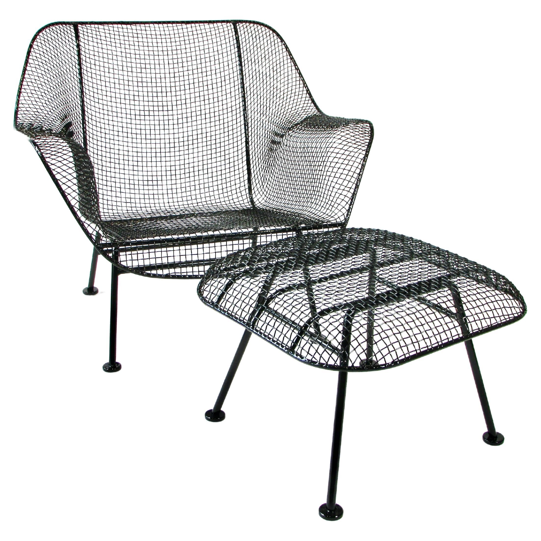 Large Woodard Sculptura Wrought Iron with Steel Mesh Lounge Chair and Ottoman