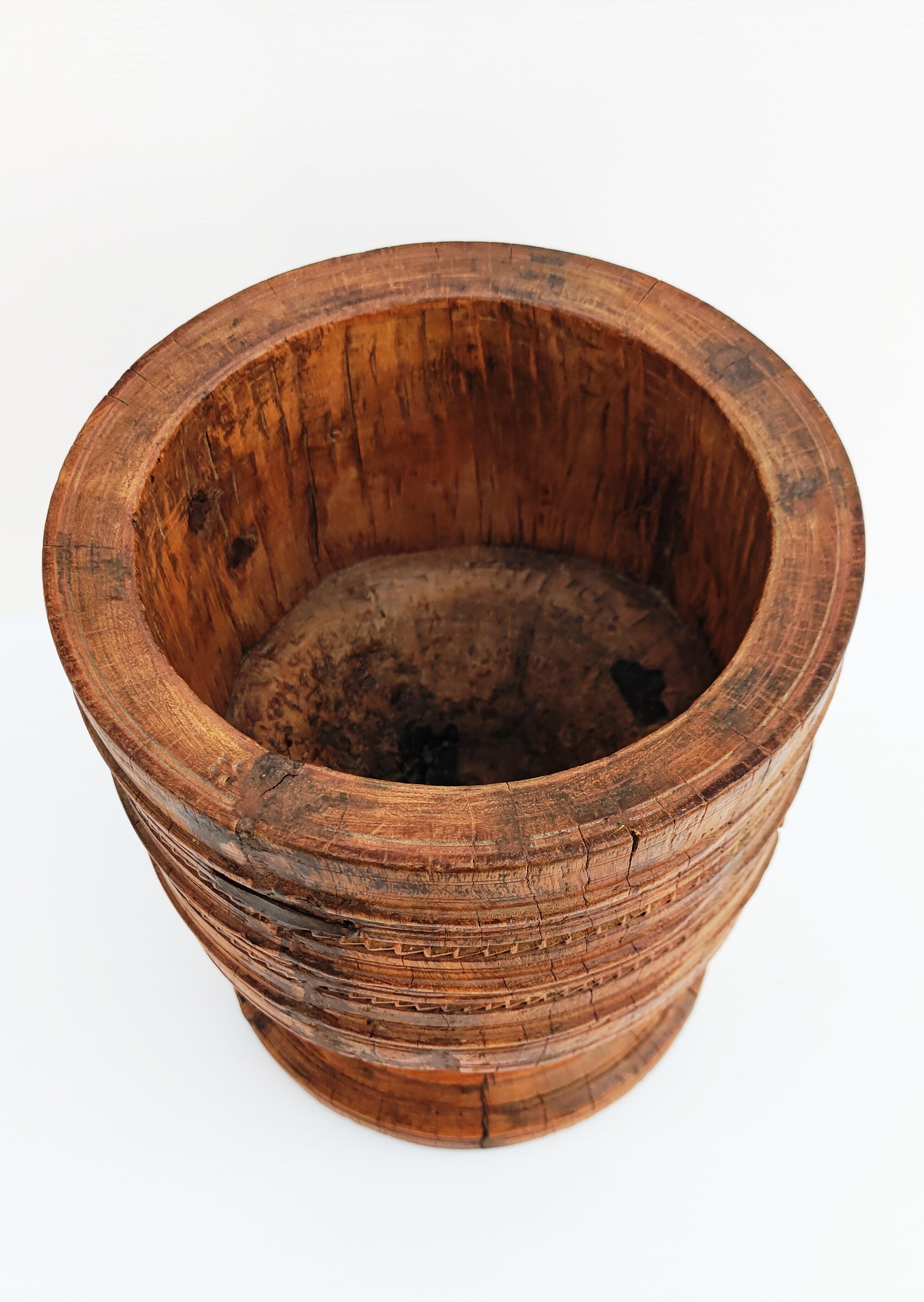 20th Century Large Wooden African Mortar Bowl, 1950s For Sale