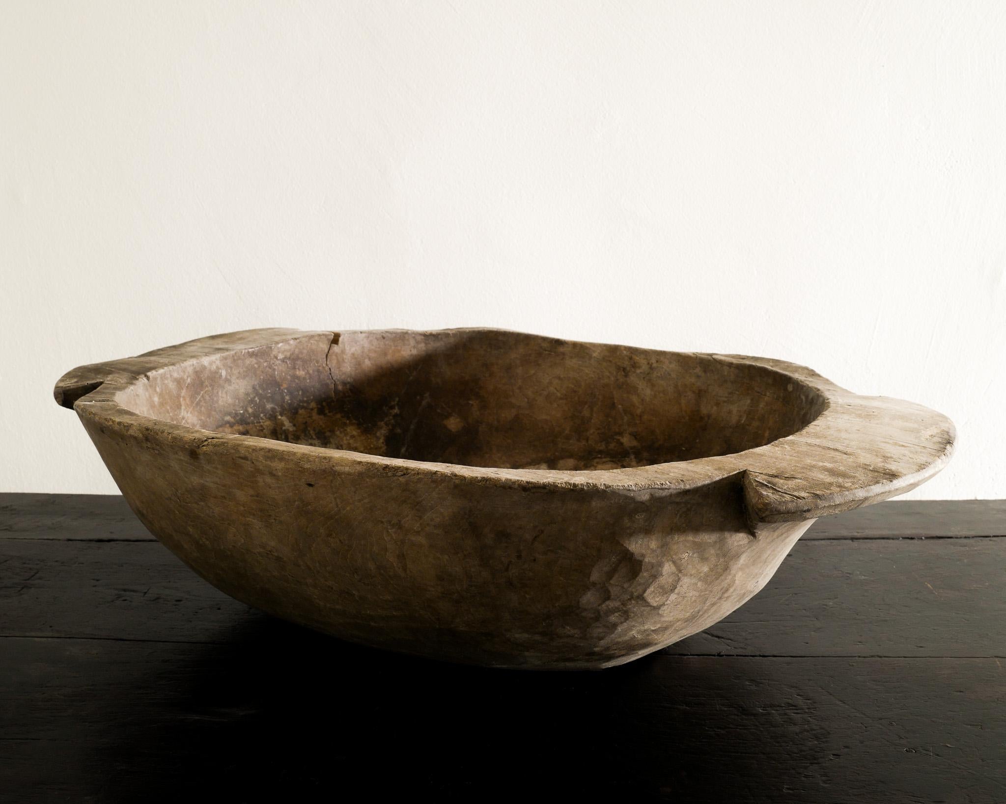 Scandinavian Modern Large Wooden Antique Swedish Bowl Tray with Handles Produced in Sweden, 1800s  For Sale