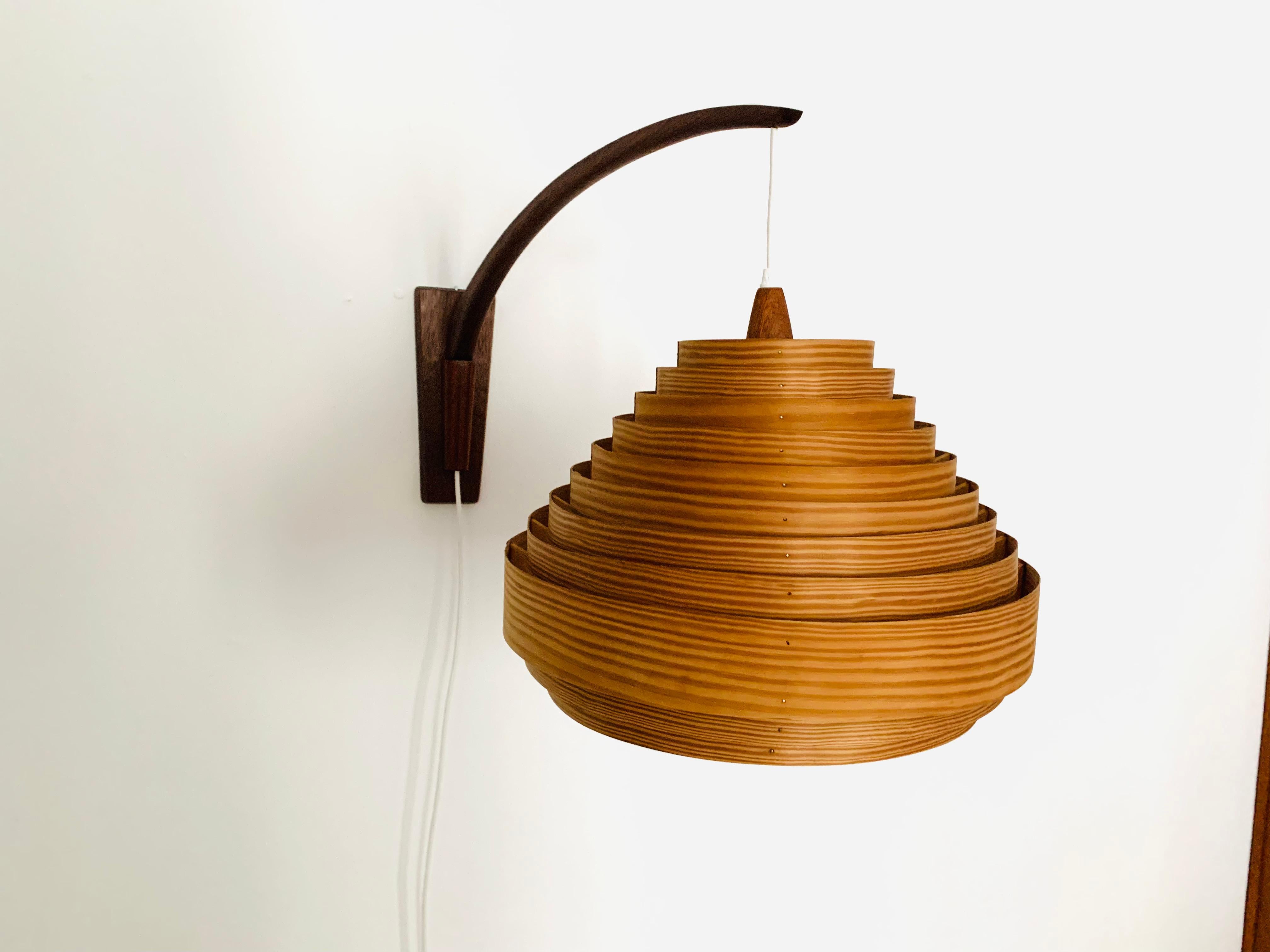 Scandinavian Modern Large Wooden Arc Wall Lamp For Sale
