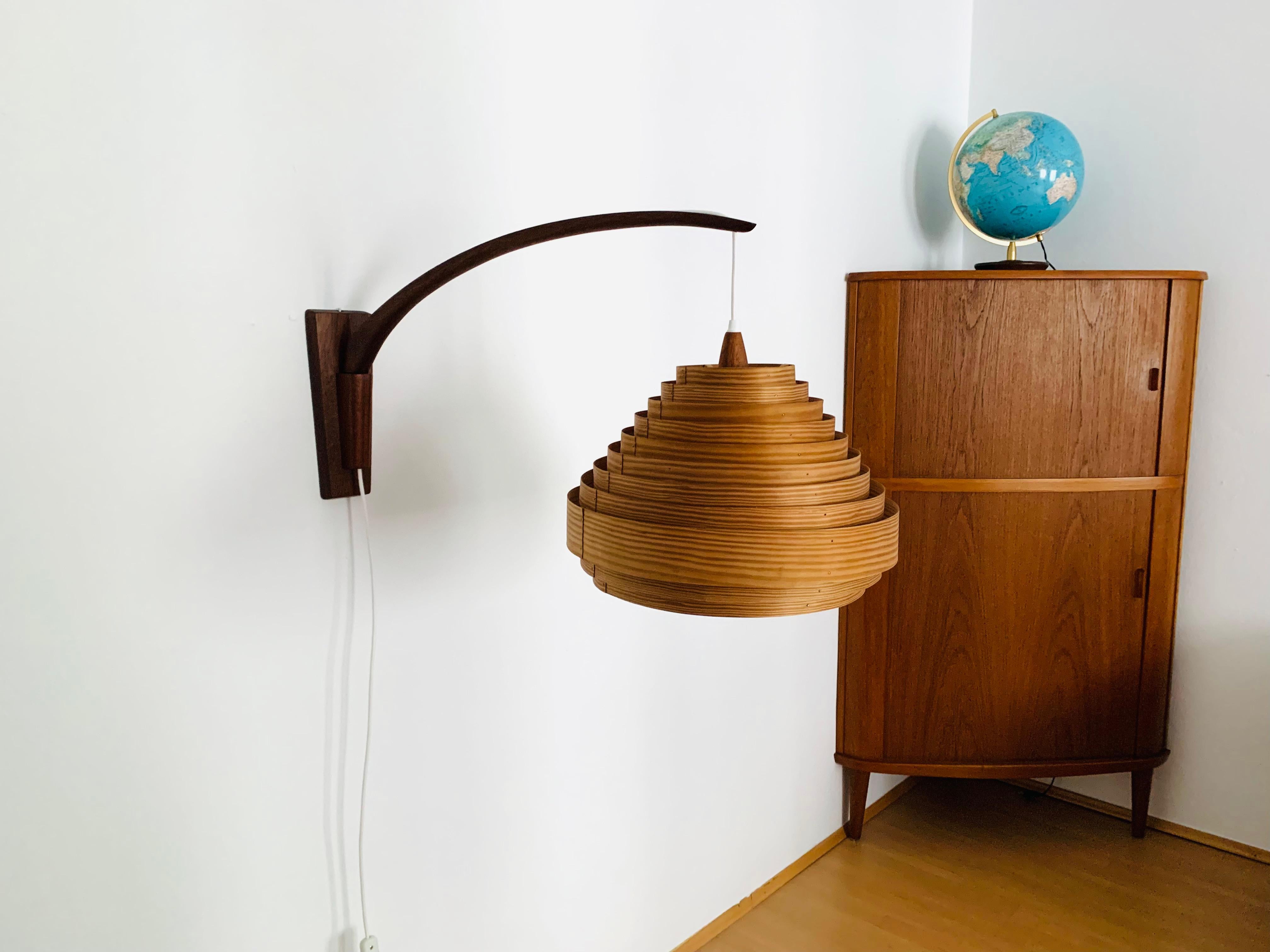 Mid-20th Century Large Wooden Arc Wall Lamp For Sale