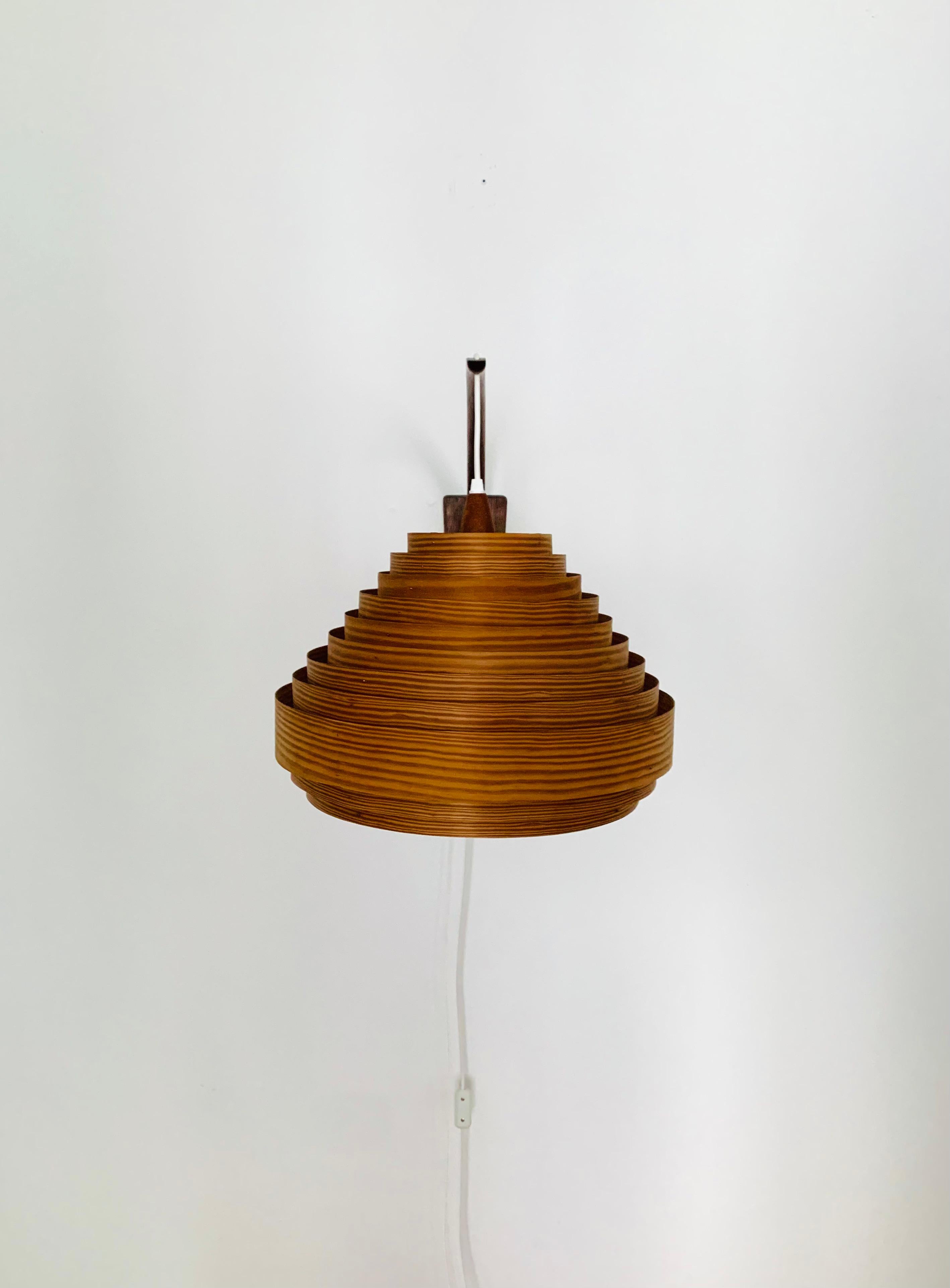 Teak Large Wooden Arc Wall Lamp For Sale