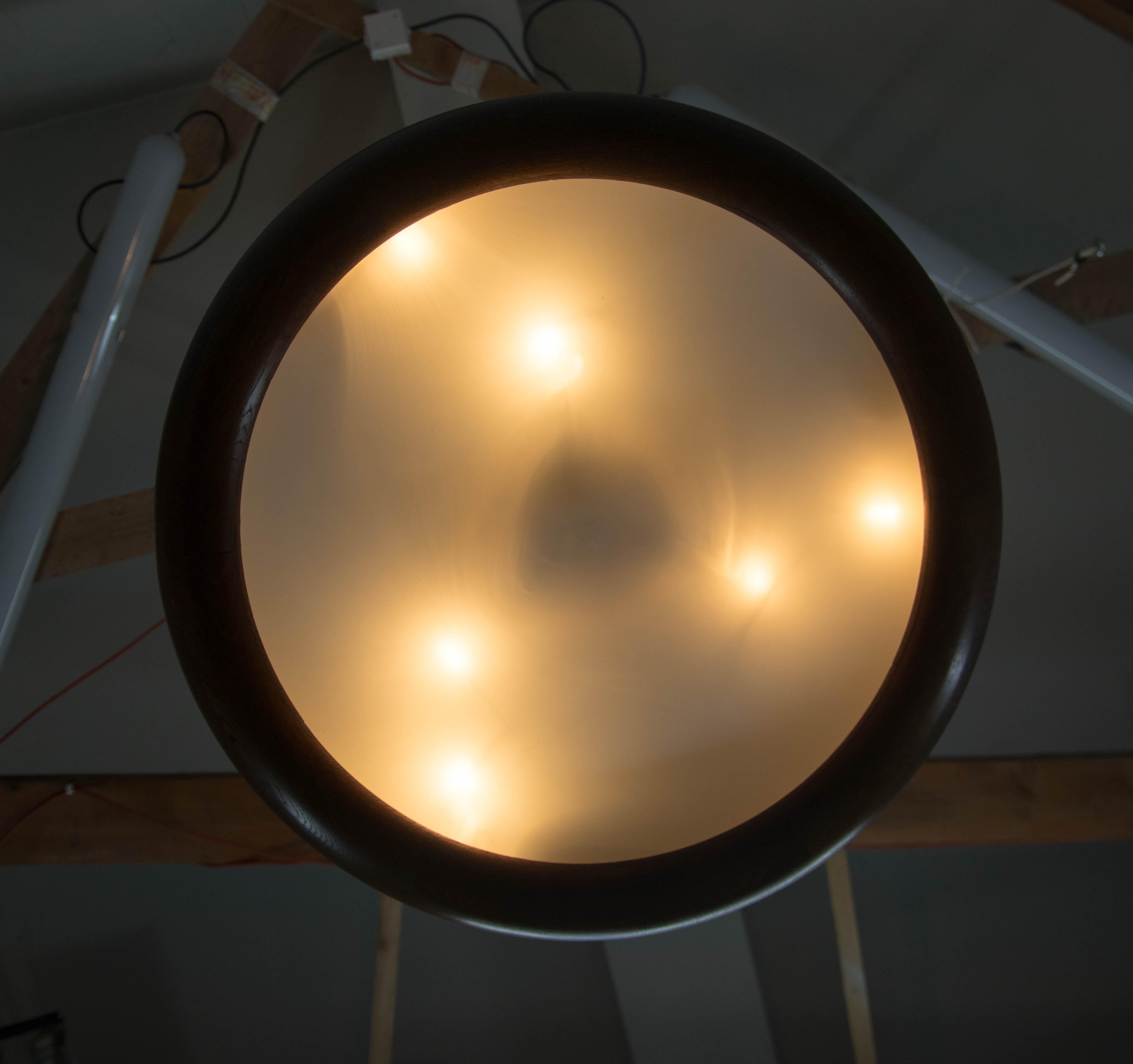 Großer hölzerner Art-Déco-UFO-Kronleuchter, 1930er Jahre im Angebot 4