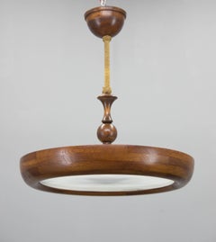 Large Wooden Art Deco UFO Chandelier, 1930s