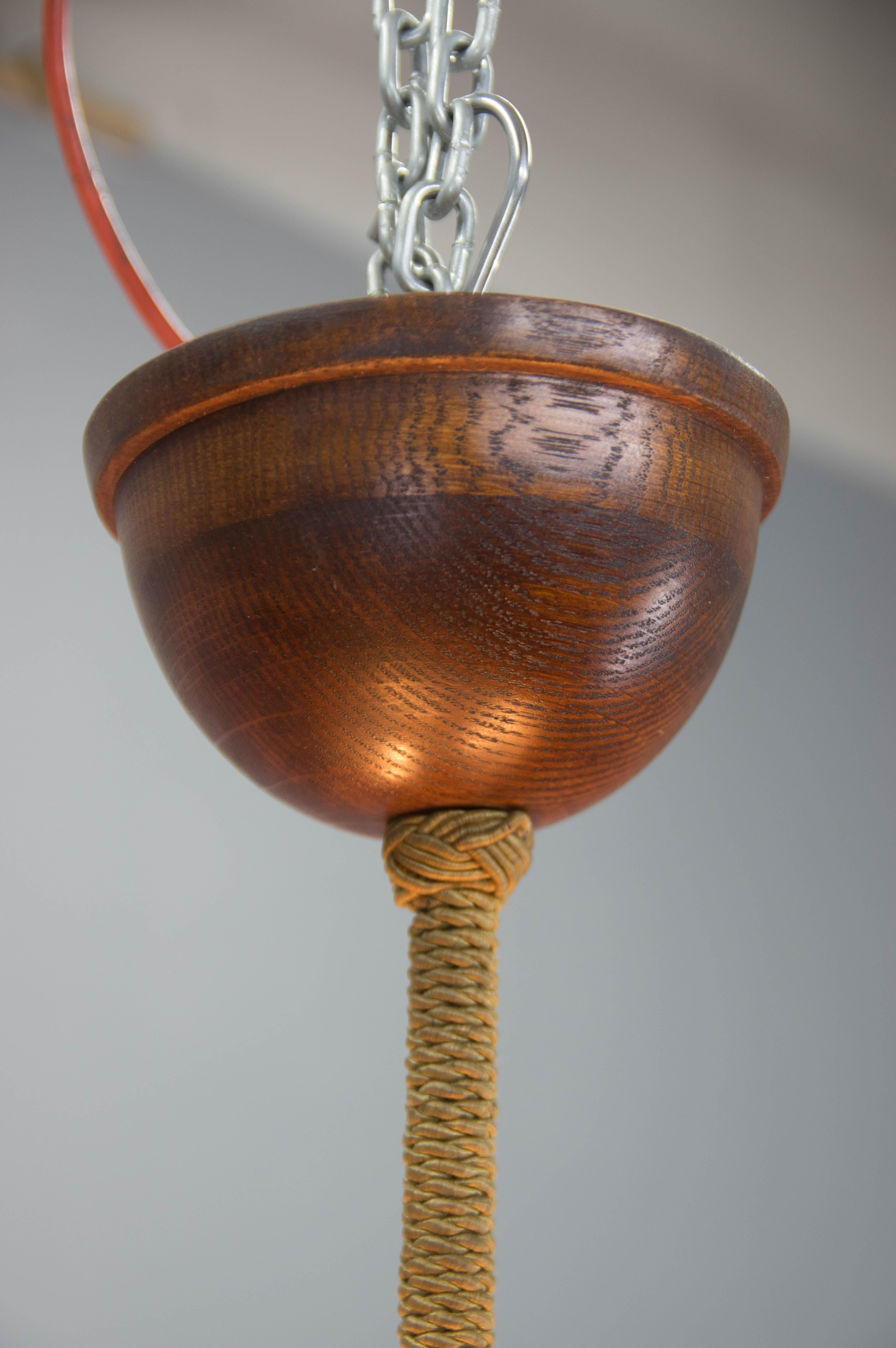 Großer hölzerner Art-Déco-UFO-Kronleuchter, 1930er Jahre im Angebot 2