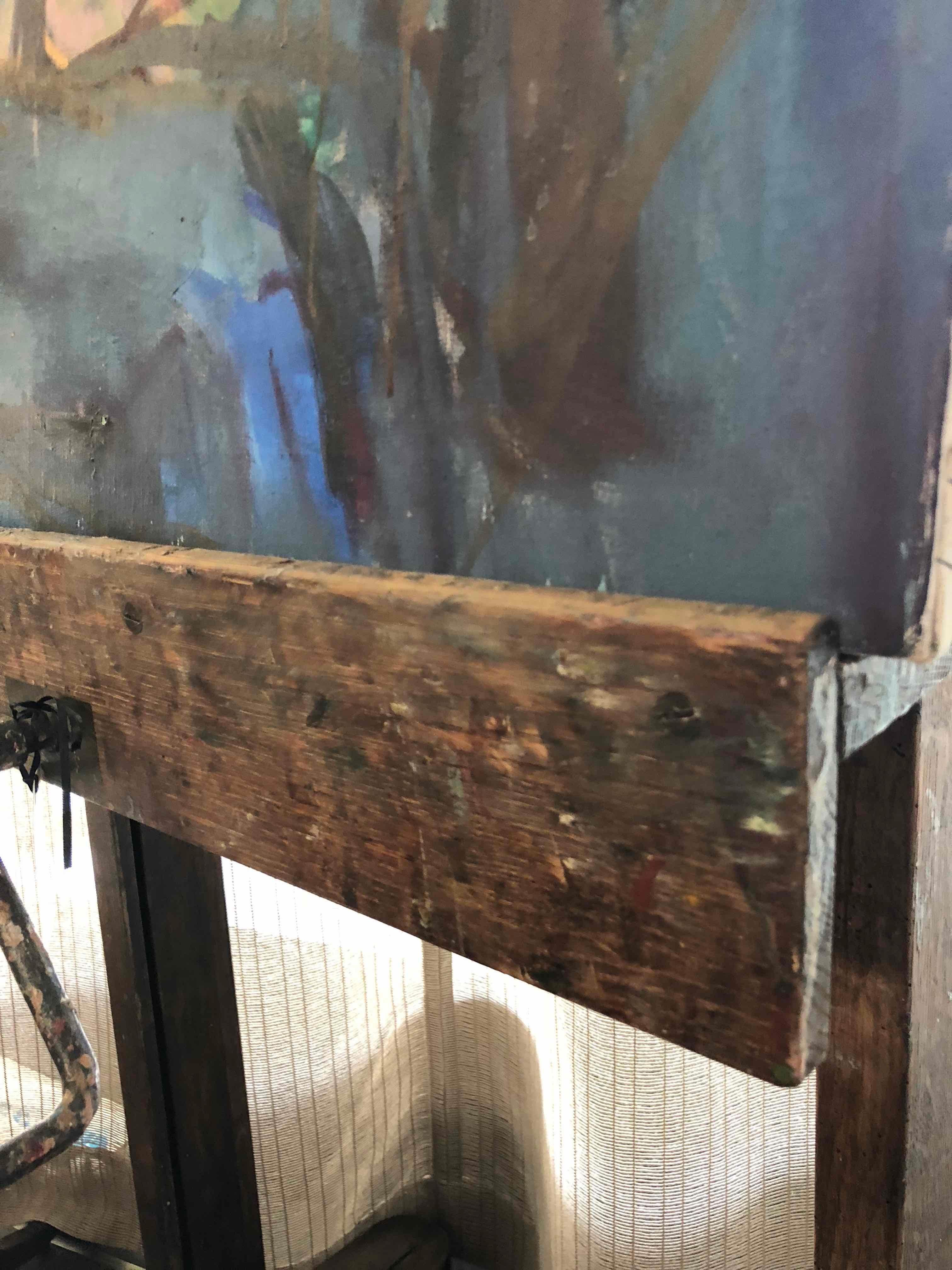 Large wooden artist's easel from late 19th century France. 