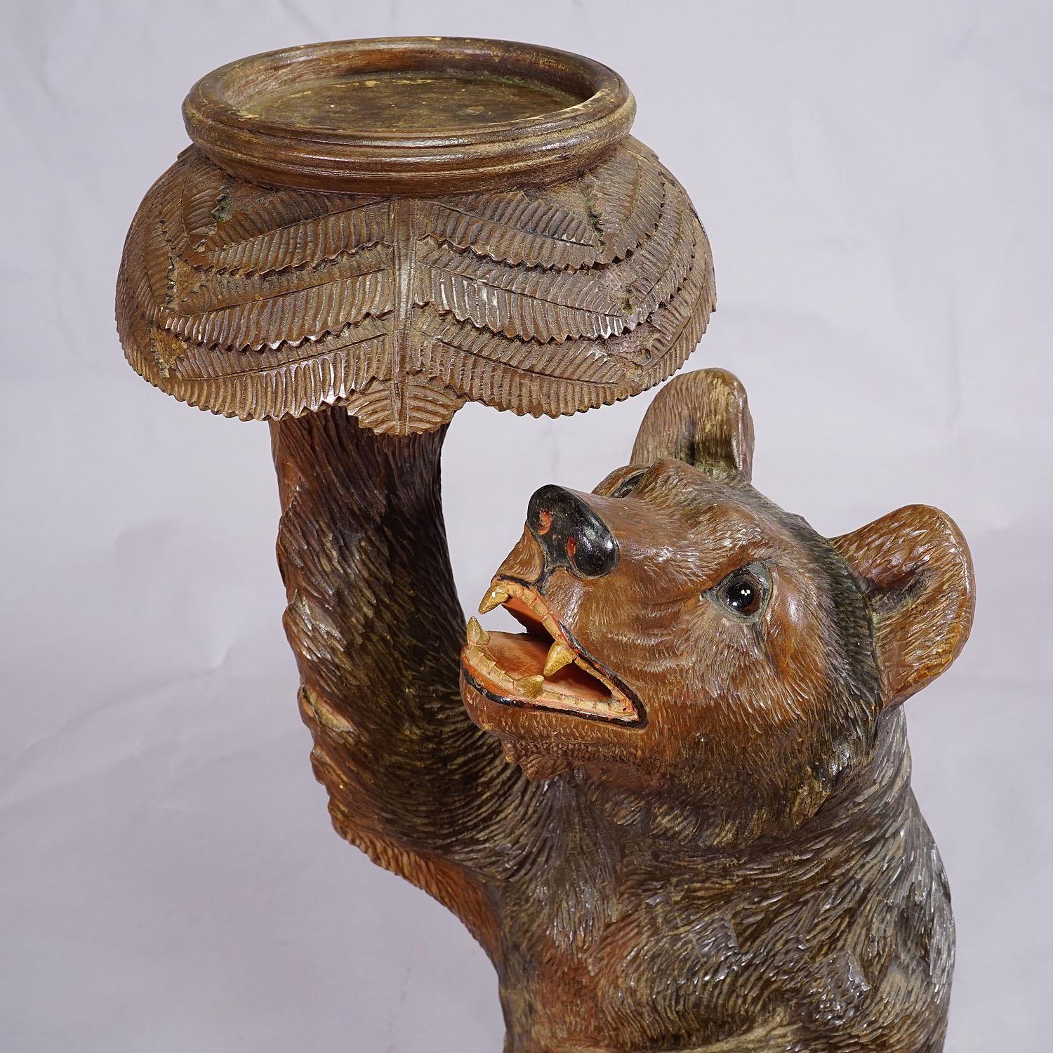 Large Wooden Black Forest Bear Flower Stand, Handcarved in Brienz 1900s In Good Condition For Sale In Berghuelen, DE
