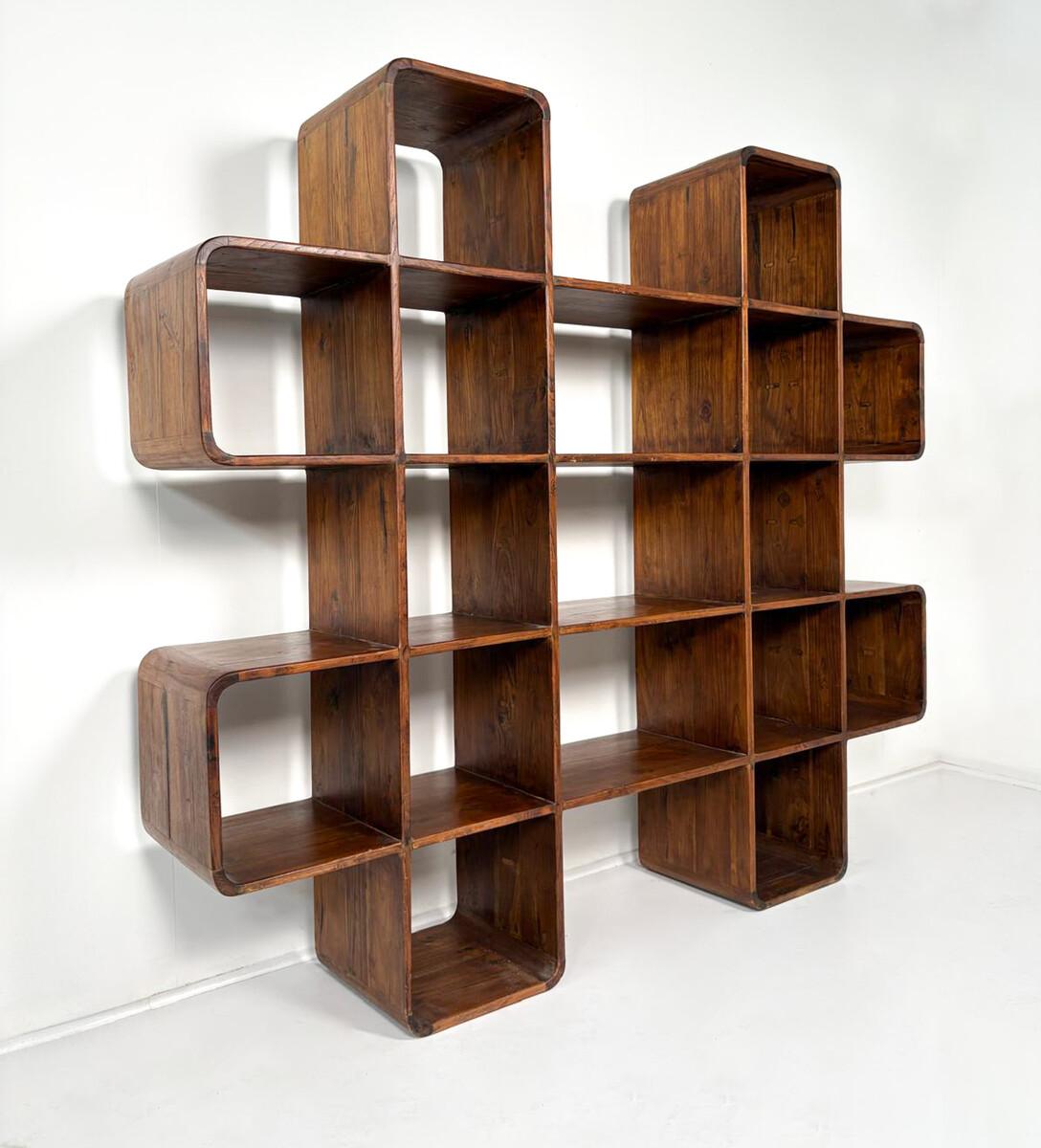 Mid-Century Modern Large Wooden Bookcase, Italy, 1970s For Sale
