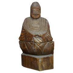 Large Wooden Carved Buddha Sculpture by Enku, Edo Period, Japan, 17th Century