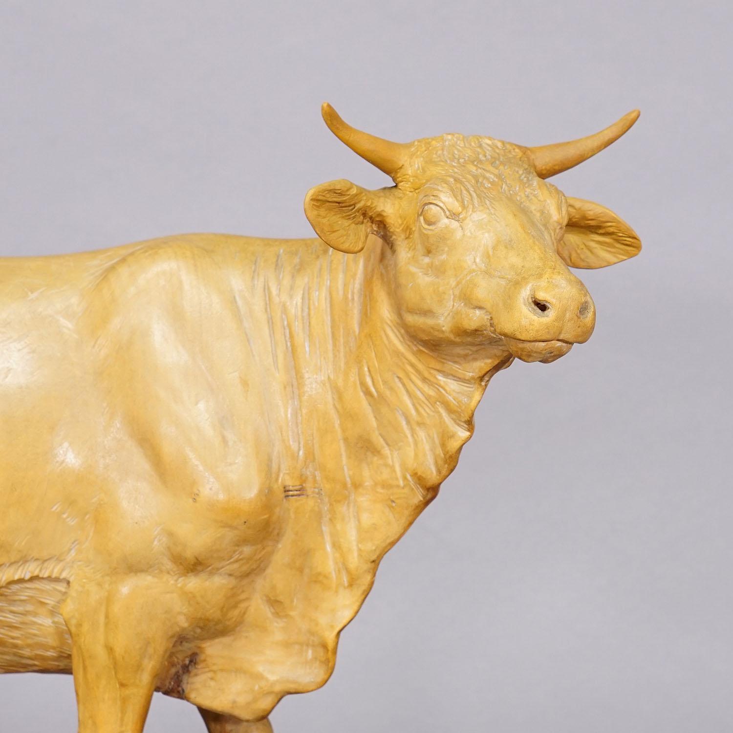 Black Forest Large Wooden Carved Female Cattle Sculpture Brienz Switzerland ca. 1920s For Sale