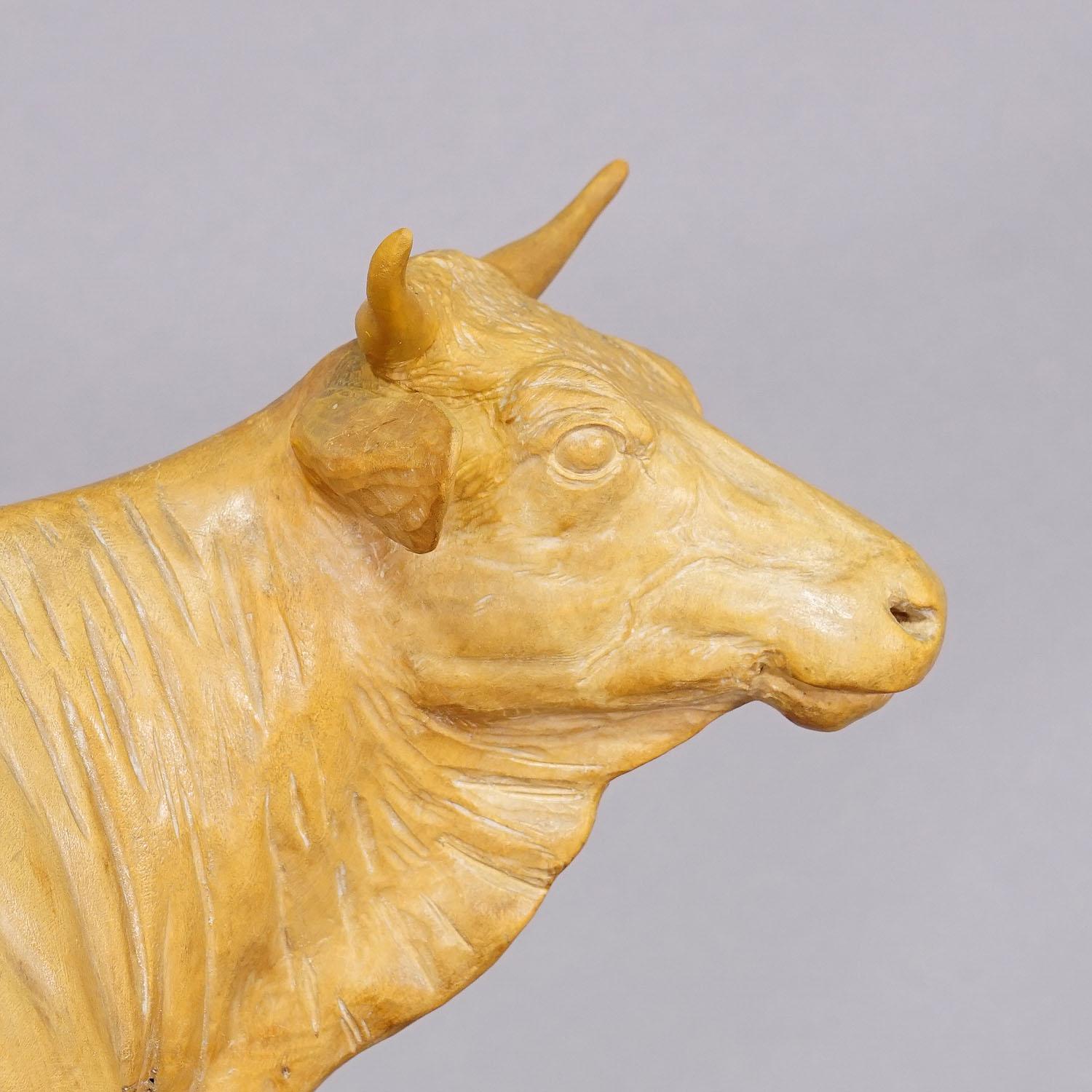 Swiss Large Wooden Carved Female Cattle Sculpture Brienz Switzerland ca. 1920s For Sale