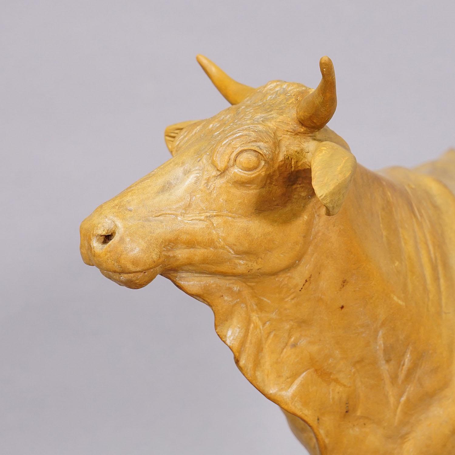 20th Century Large Wooden Carved Female Cattle Sculpture Brienz Switzerland ca. 1920s For Sale