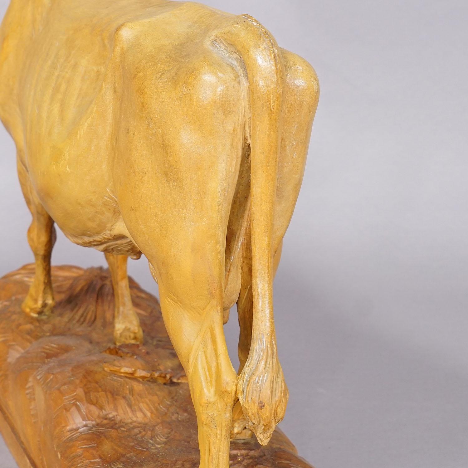 Large Wooden Carved Female Cattle Sculpture Brienz Switzerland ca. 1920s For Sale 2